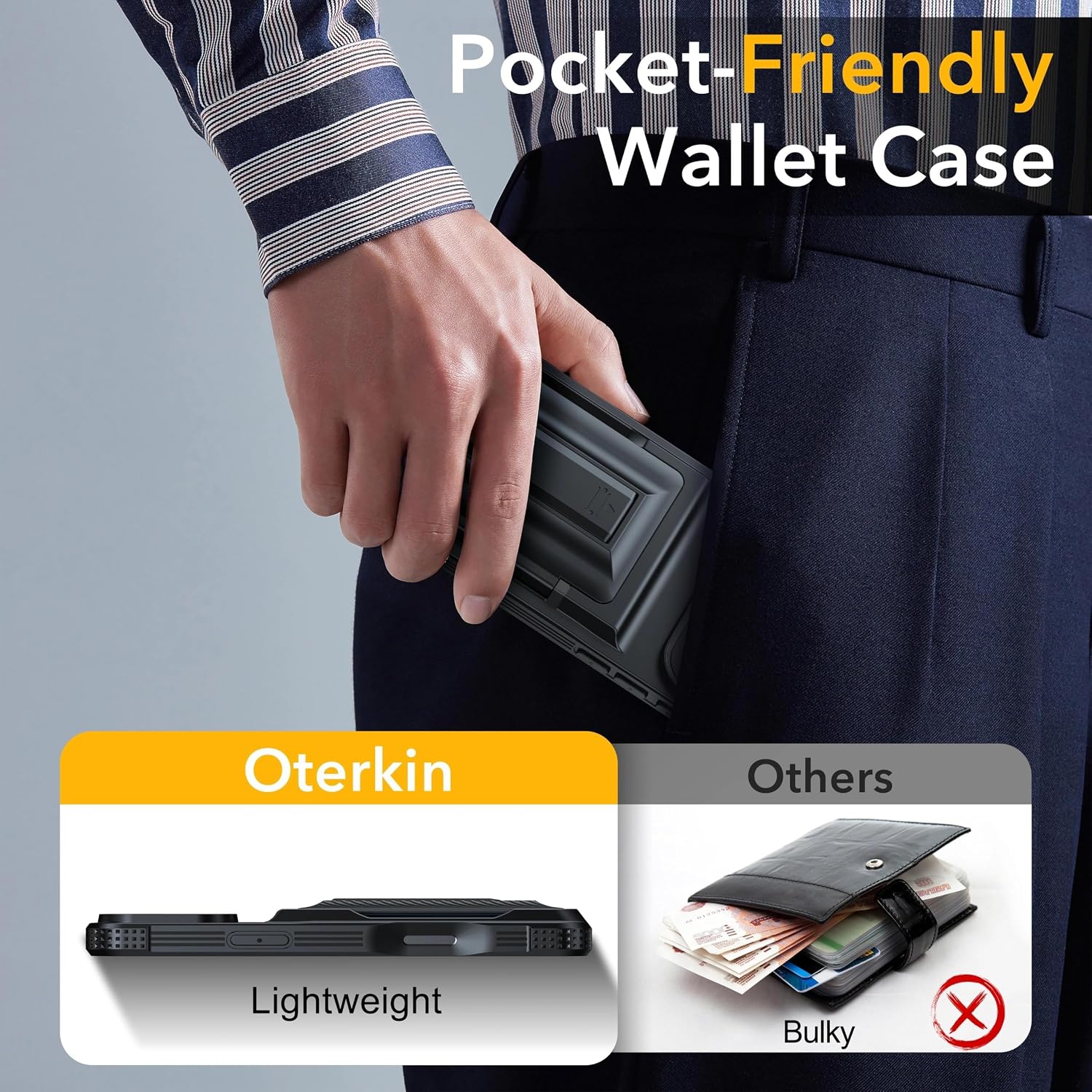 Thumbnail 6 de Oterkin iPhone 18 Pro Max Wallet Case with 4–5 Card Holder and Metal Stand
