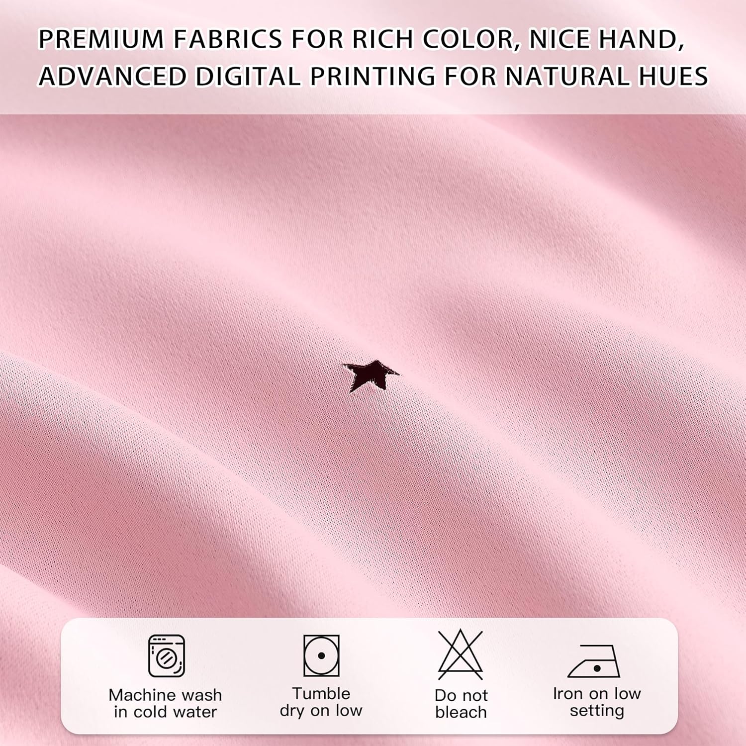 Thumbnail 4 de XiDi Light Pink Two-Layer Kids Curtains (34x63 in) with Star Print – Blackout Panel for Girls' Bedroom
