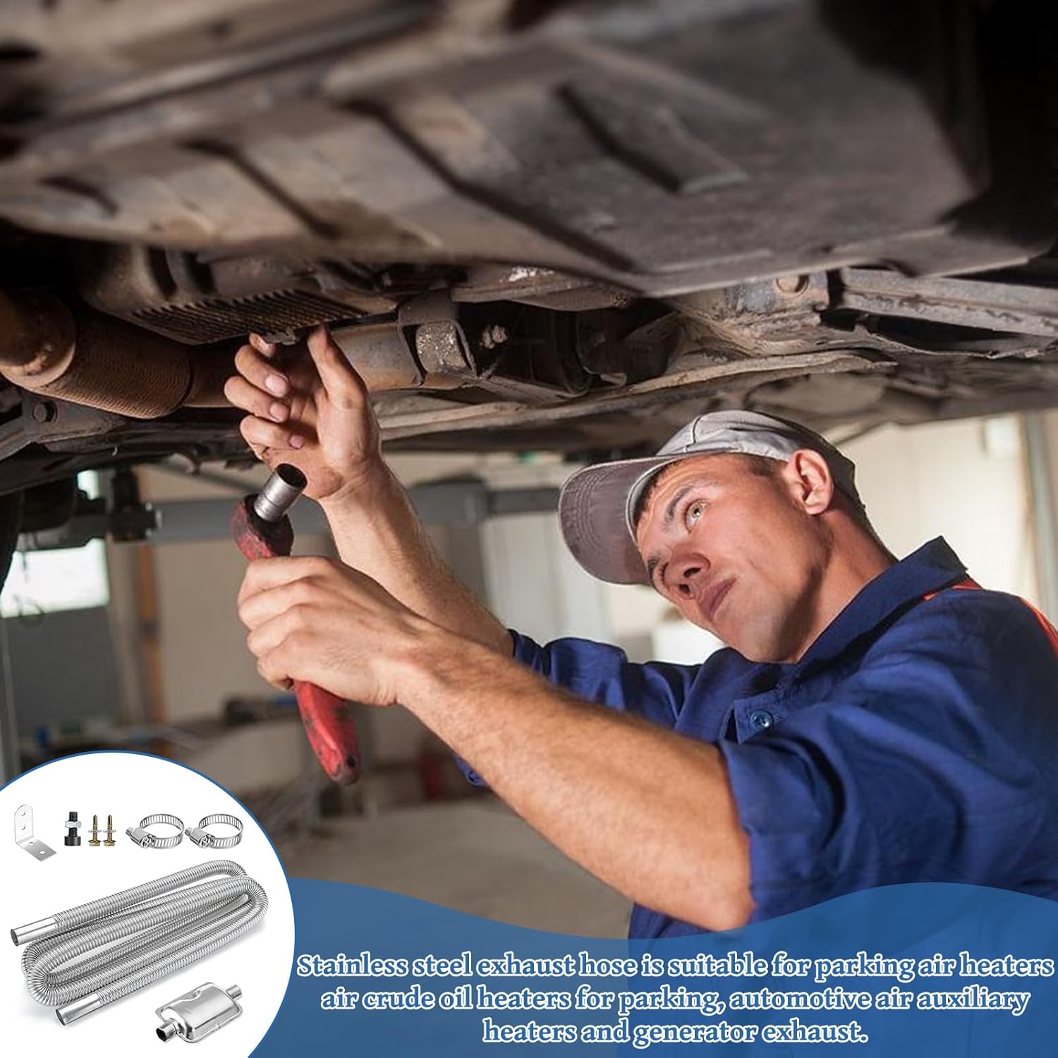 Thumbnail 4 de Diesel Heater Exhaust Pipe, 300cm Stainless Steel Exhaust Tubing with Silencer & Hose Clips