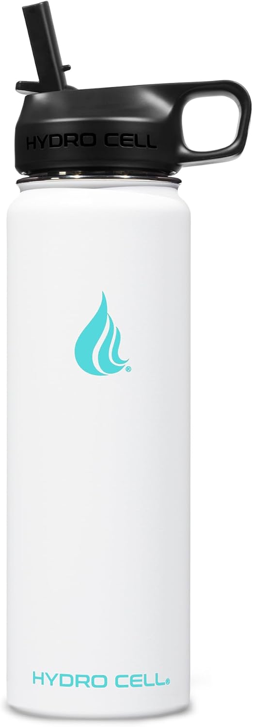 Thumbnail 1 de HYDRO CELL Stainless Steel Insulated Water Bottle (24oz, White) with Straw
