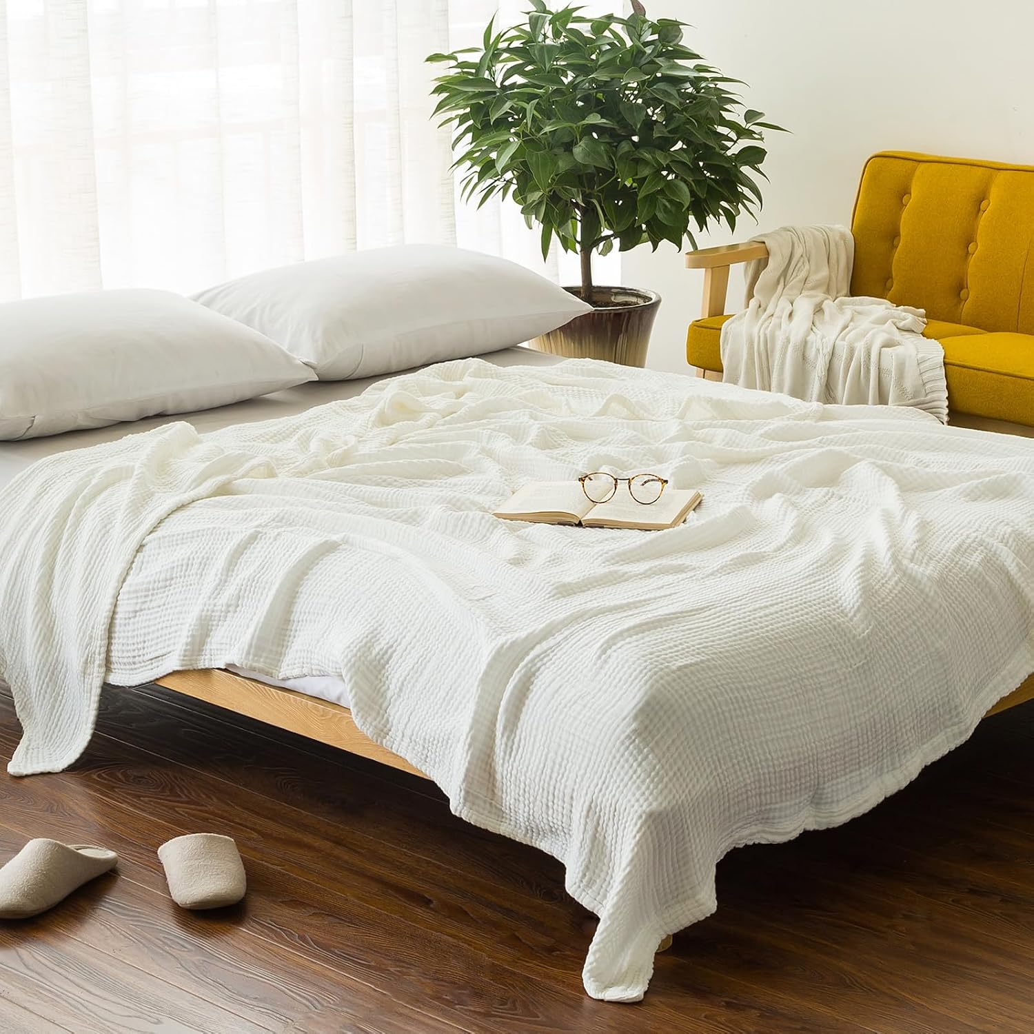 Detalle de EMME Cotton Muslin Queen Blanket Bed Layering Coverlet