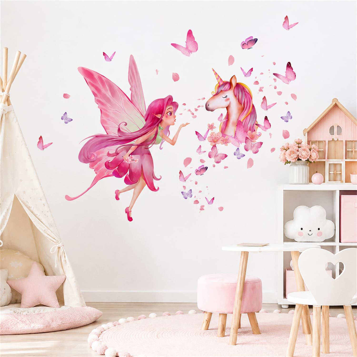 Thumbnail 5 de Pink Fairy Unicorn Wall Stickers for Girls Bedroom
