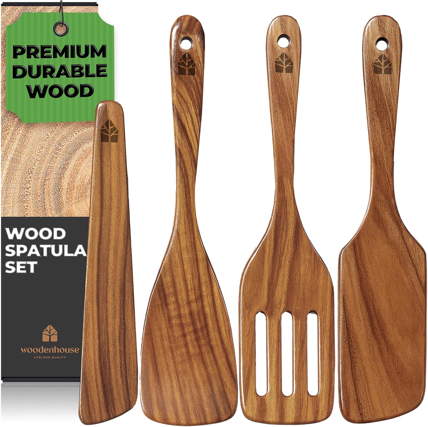 Detalle de Teak Wooden Spatula Set of 4 for Cooking 🍽