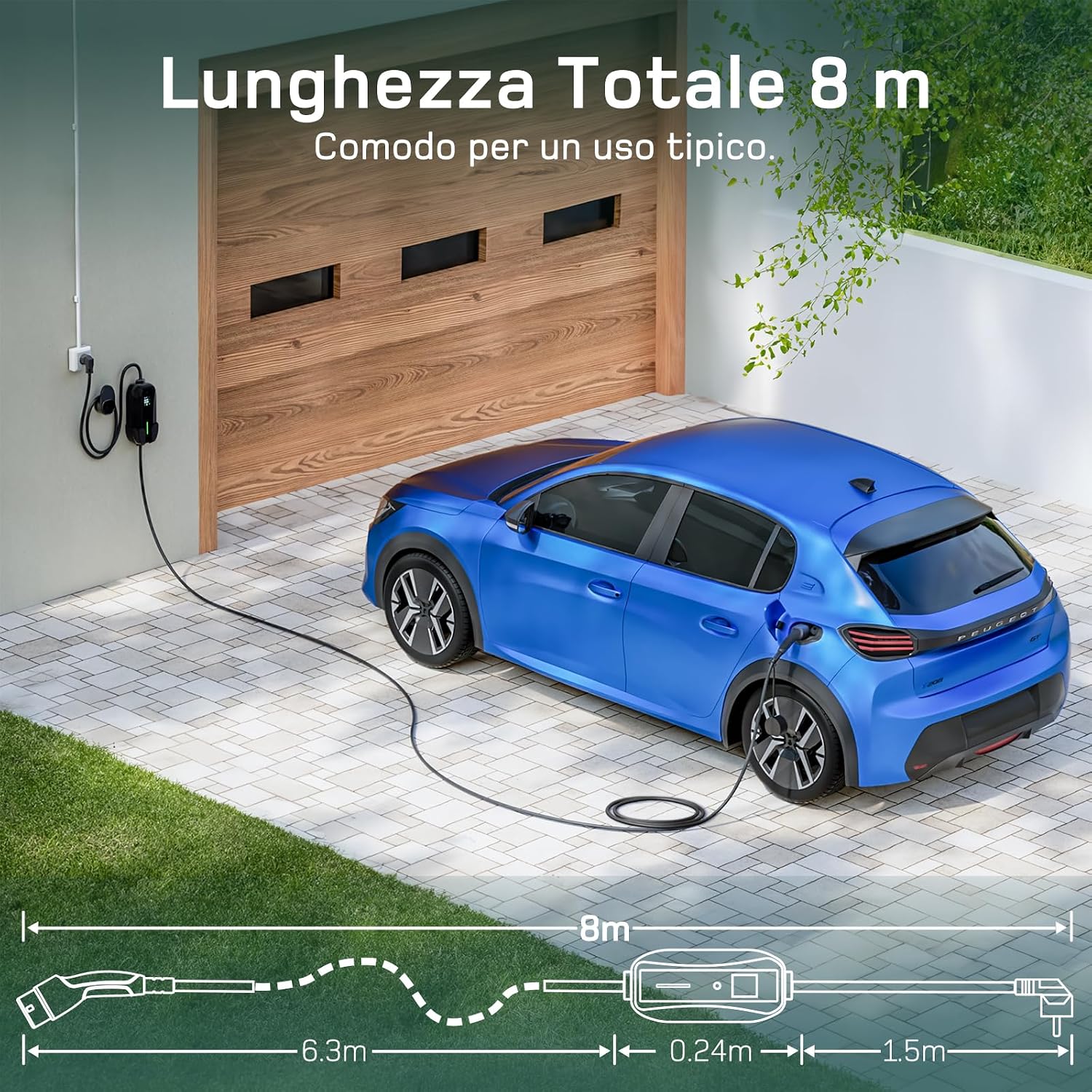 Thumbnail 4 de dé Cavo ricarica auto elettrica Tipo 2 Schuko 8 m con LCD, 6-16A e fino a 3,68 kW