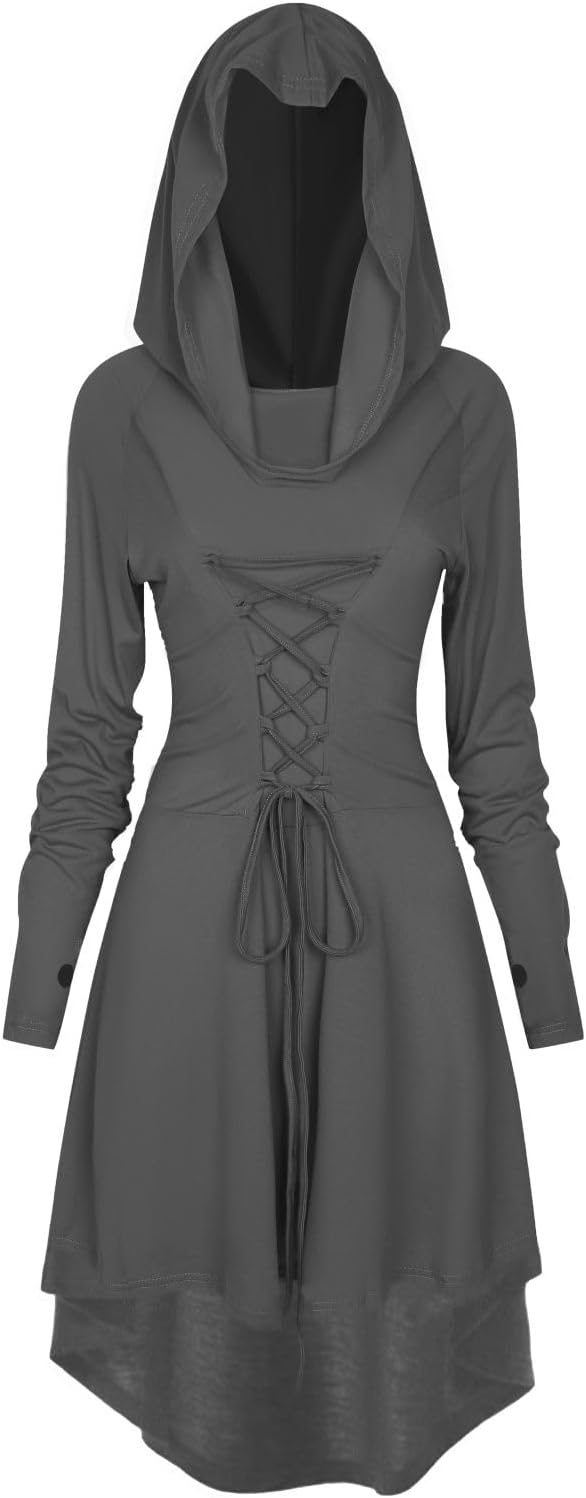 Detalle de TSIRNK TSIRNK23213 gothic damesjurk met capuchon voor Halloween en carnaval