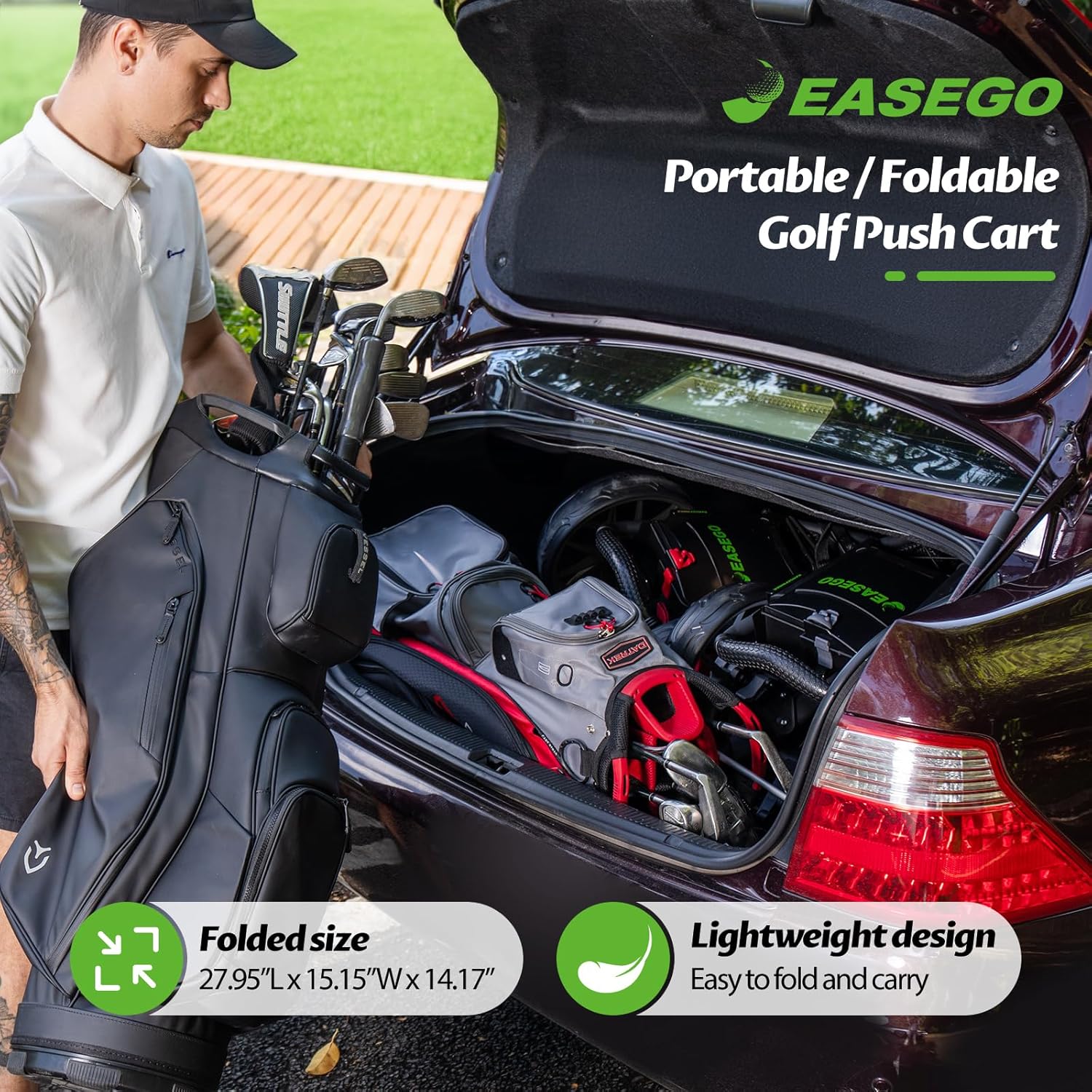 Detalle de EASEGO 3-Wheel Golf Push Cart, 18 lb