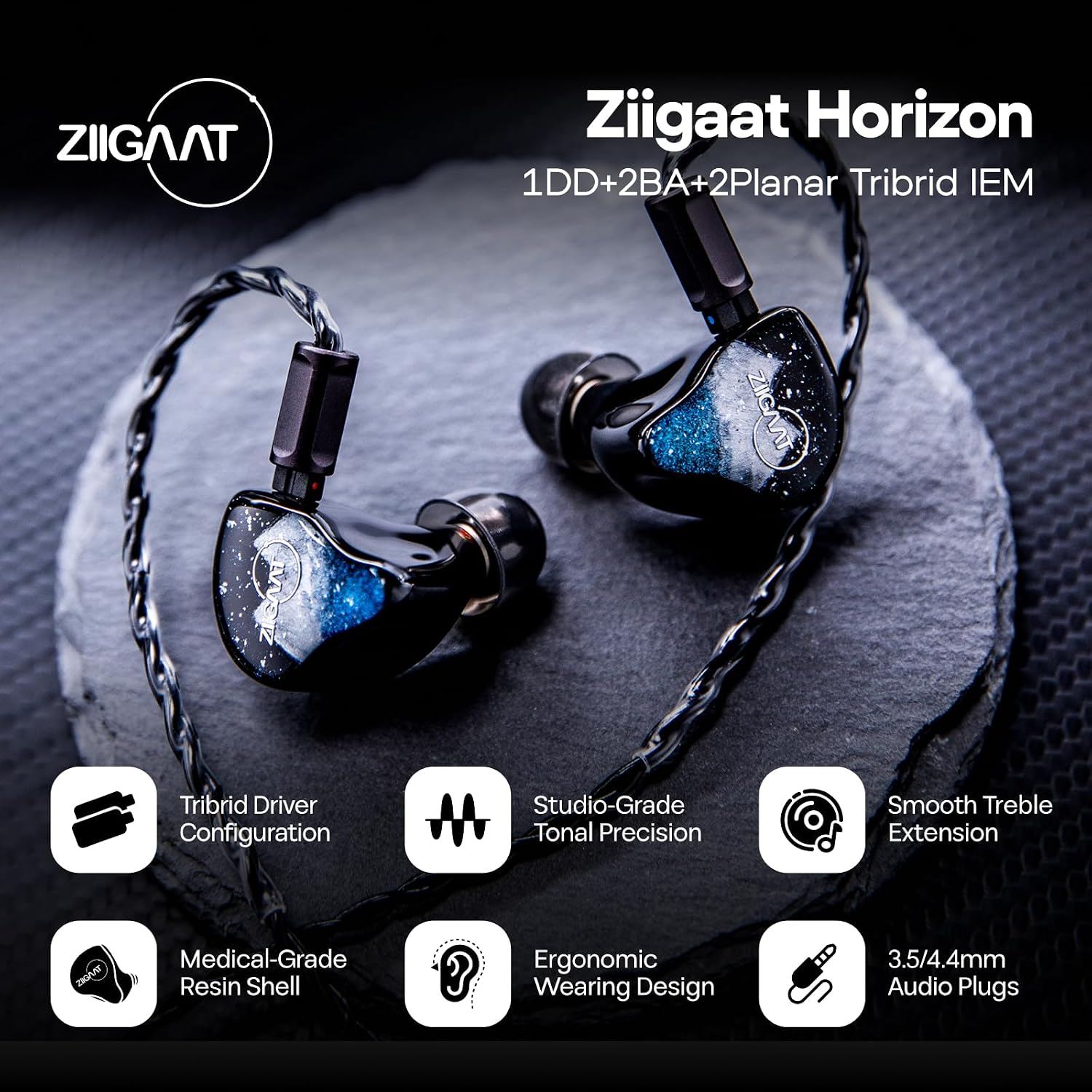 Detalle de Linsoul ZiiGaat Horizon In-Ear Monitor (IEM) wired earbuds with 1DD+2BA+2 planar drivers