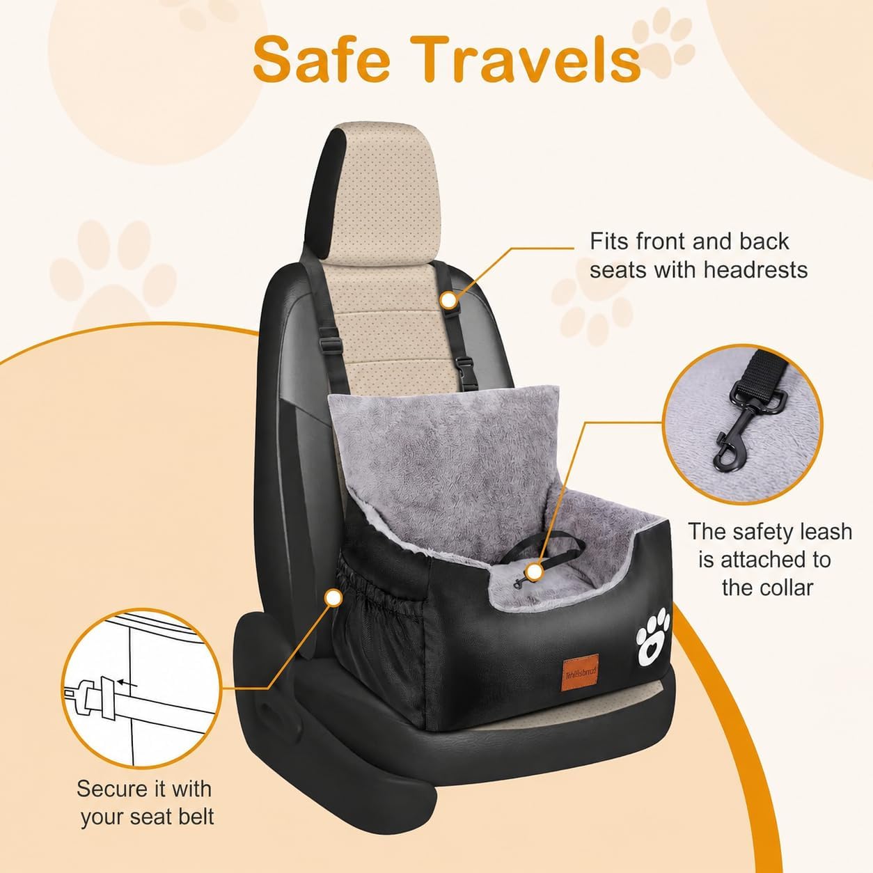Thumbnail 3 de Dog Booster Car Seat for Small to Medium Dogs under 11 kg – 70 × 60 × 45 cm