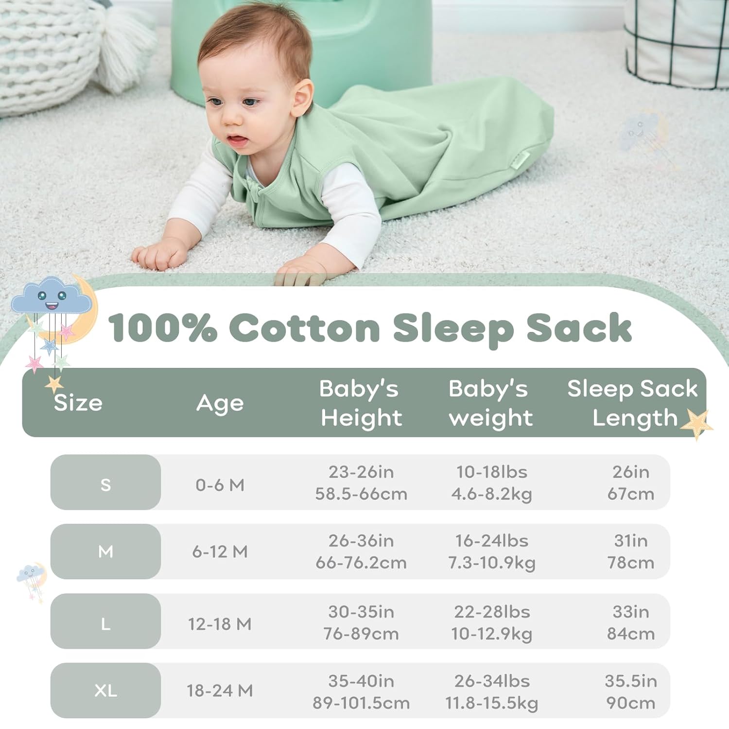 Thumbnail 2 de Yoofoss Schlafsack Baby Sommer 0.5 Tog – 2er Pack, 90 cm, 18–24 Monate
