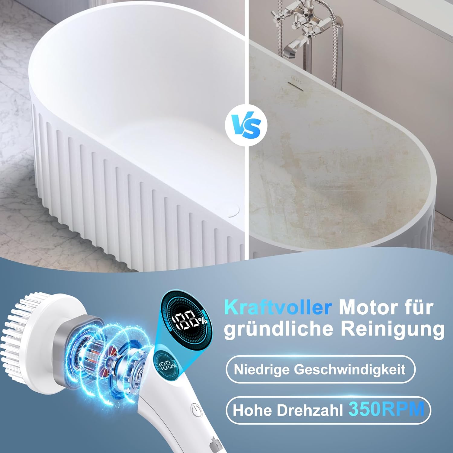 Thumbnail 4 de Elektrische Reinigungsbürste, 7 in 1 mit verstellbarem Griff – IPX7, 2 Geschwindigkeiten, USB-C Ladung