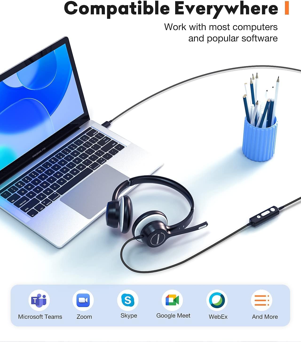 Detalle de KONNAO USB Headset with Microphone — 3.5mm wired stereo headset with in-line controls and noise-cancelling mic