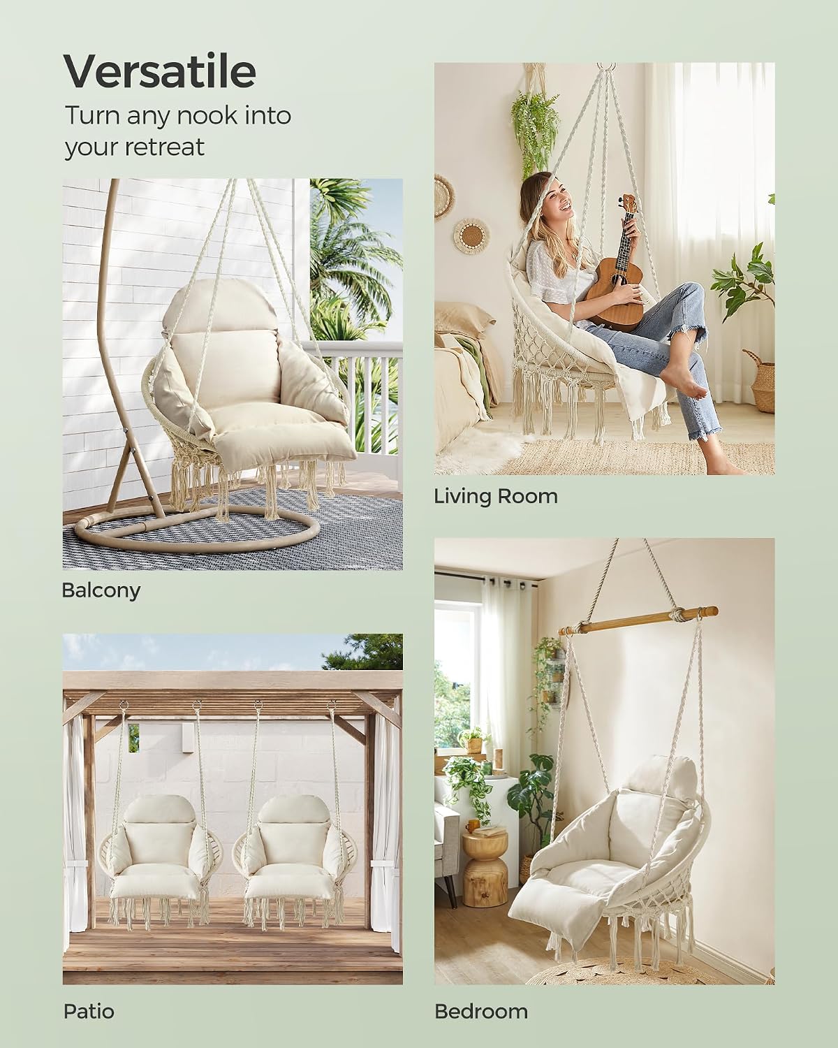 Detalle 1 de SONGMICS Hanging Chair, 264 lb Capacity
