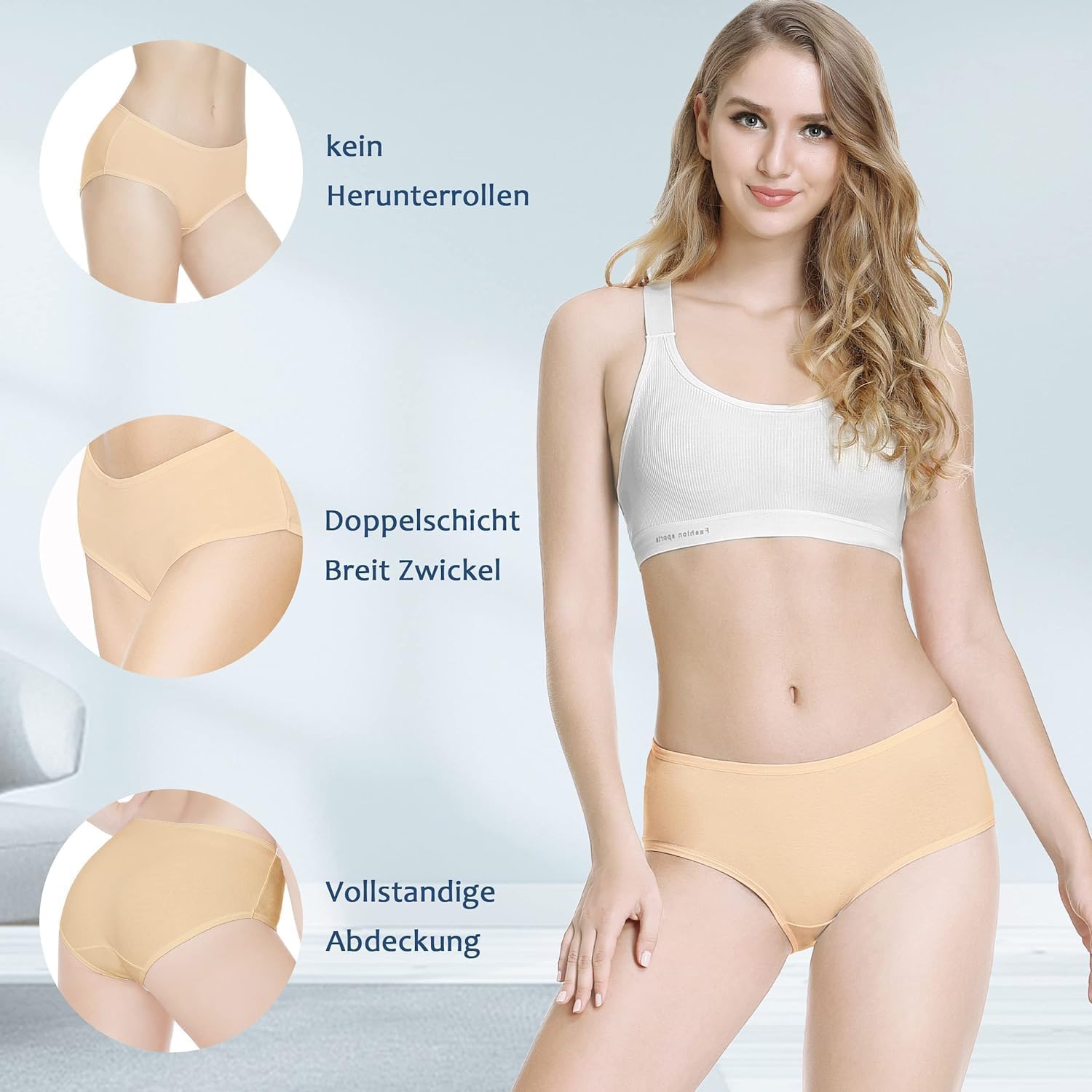 Detalle 2 de TUUHAW lot de 6 culottes femme midi en coton et élasthanne (taille XXL)