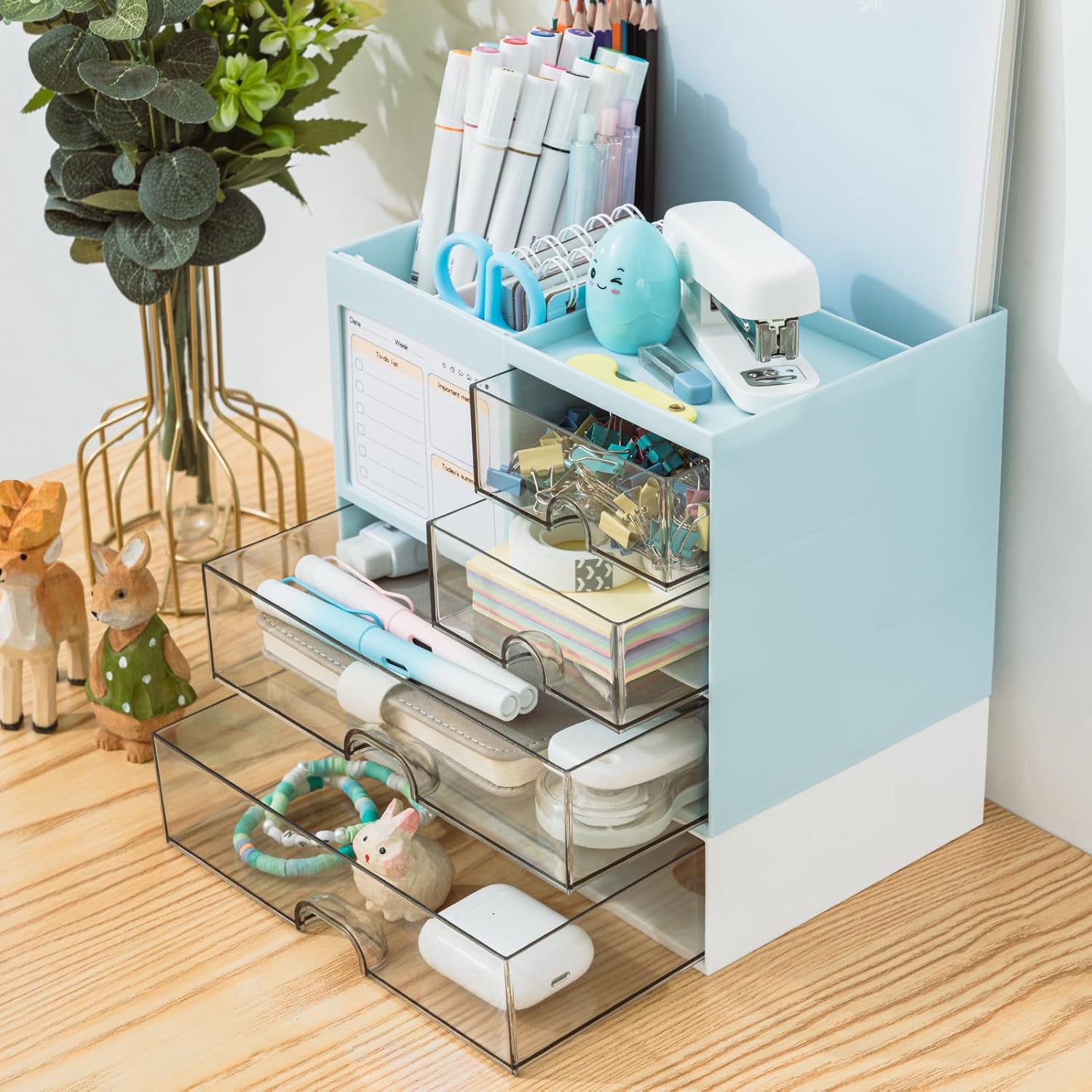 Thumbnail 3 de RISEMART Schreibtisch-Organizer mit 3 Schubladen & Stifthalter (blau) – 5-Fach-Aufbewahrung für Büro und Zuhause