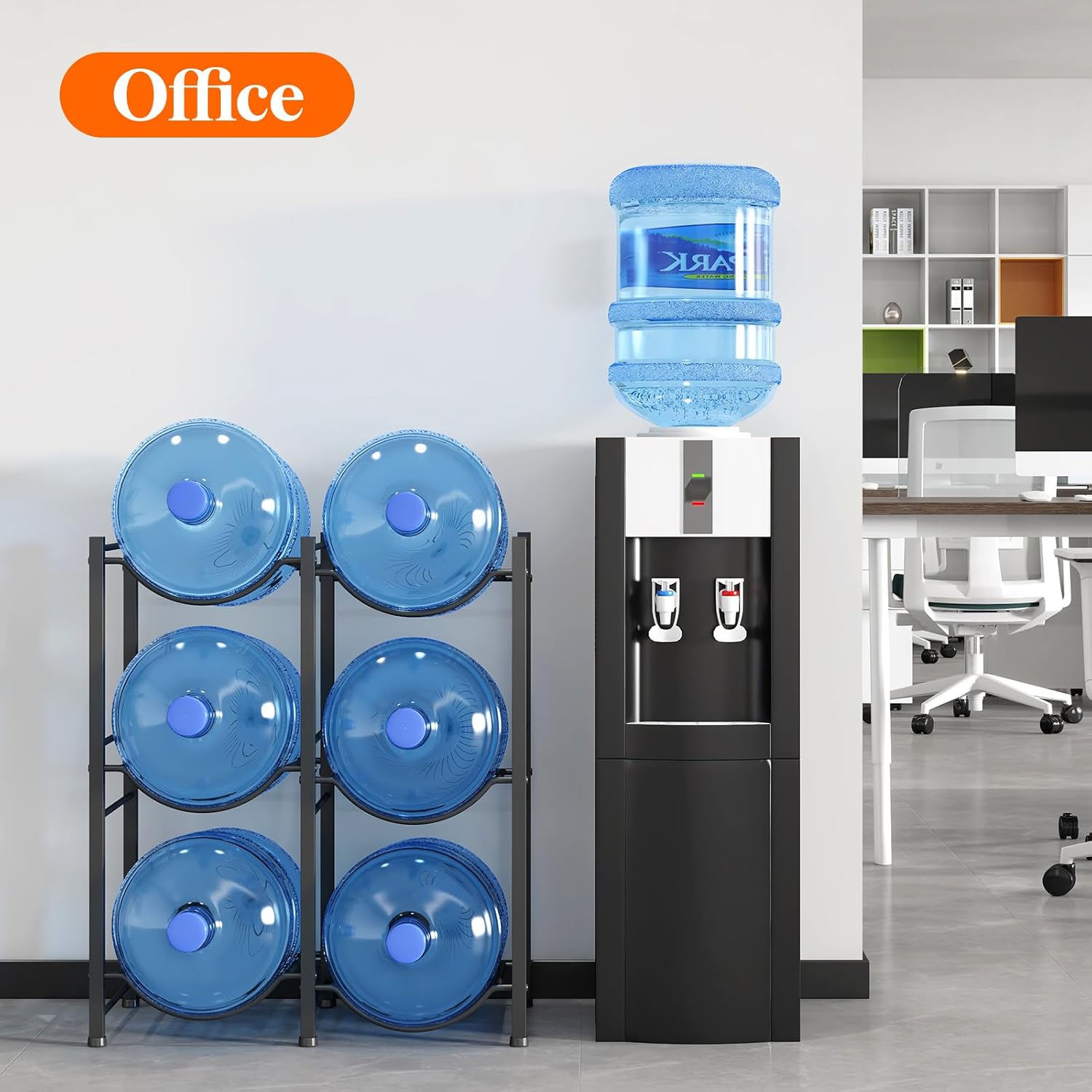 Detalle 2 de Lifewit Water Bottle Holder, 6-Slot Rack for 19L Bottles, Black Steel