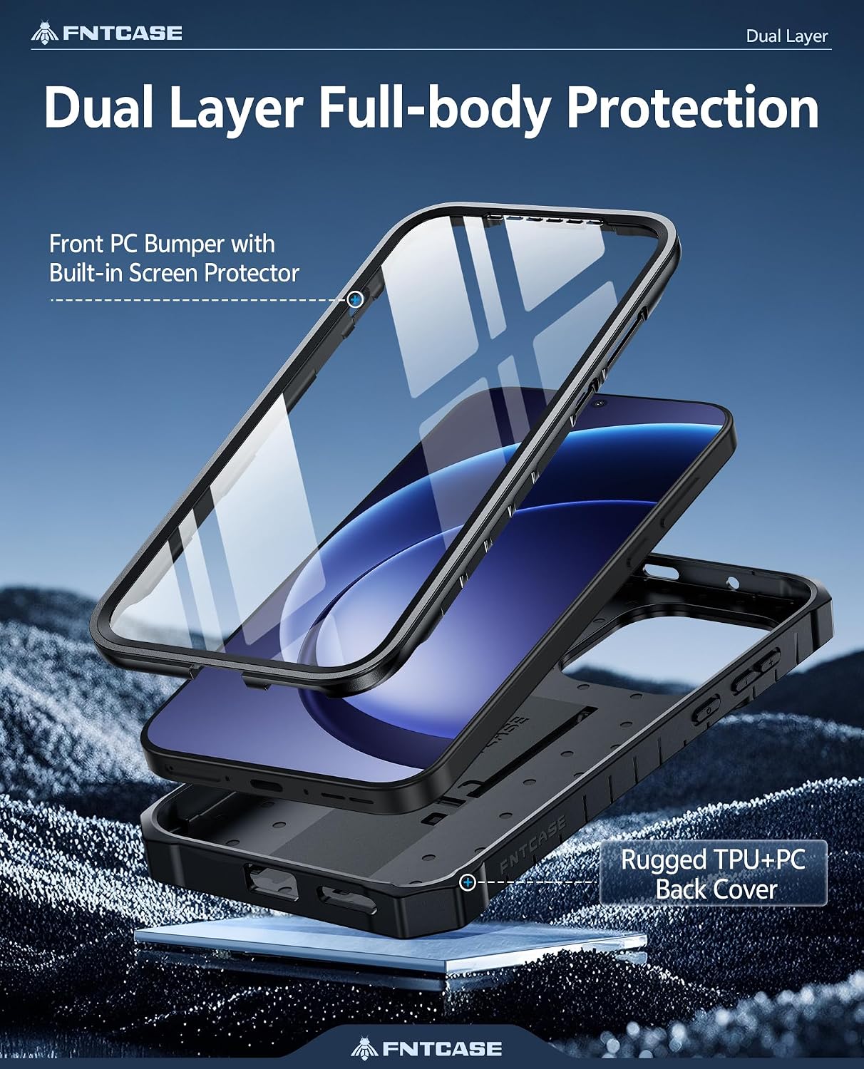 Detalle de FNTCASE for OnePlus 15 Case with Built-in Screen Protector & Kickstand