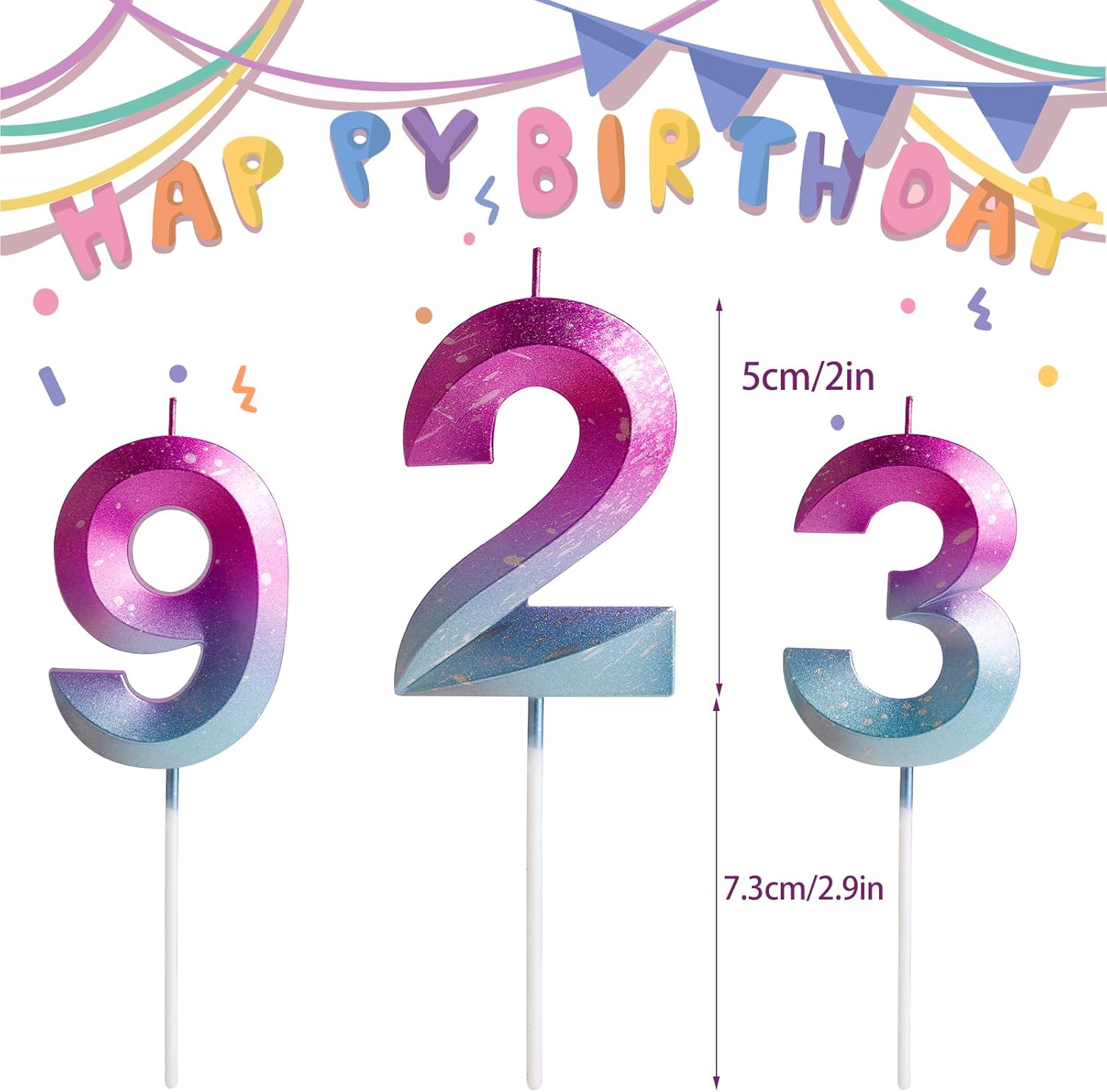 Detalle de Yiran 3D Birthday Candles – Colourful Numeral 20 Candle Set for Cakes