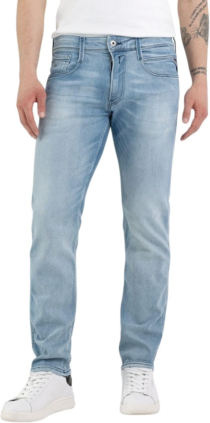 Detalle de Replay Herren Jeans Anbass Hyperflex Colour Xlite – Slim Fit mit Power Stretch