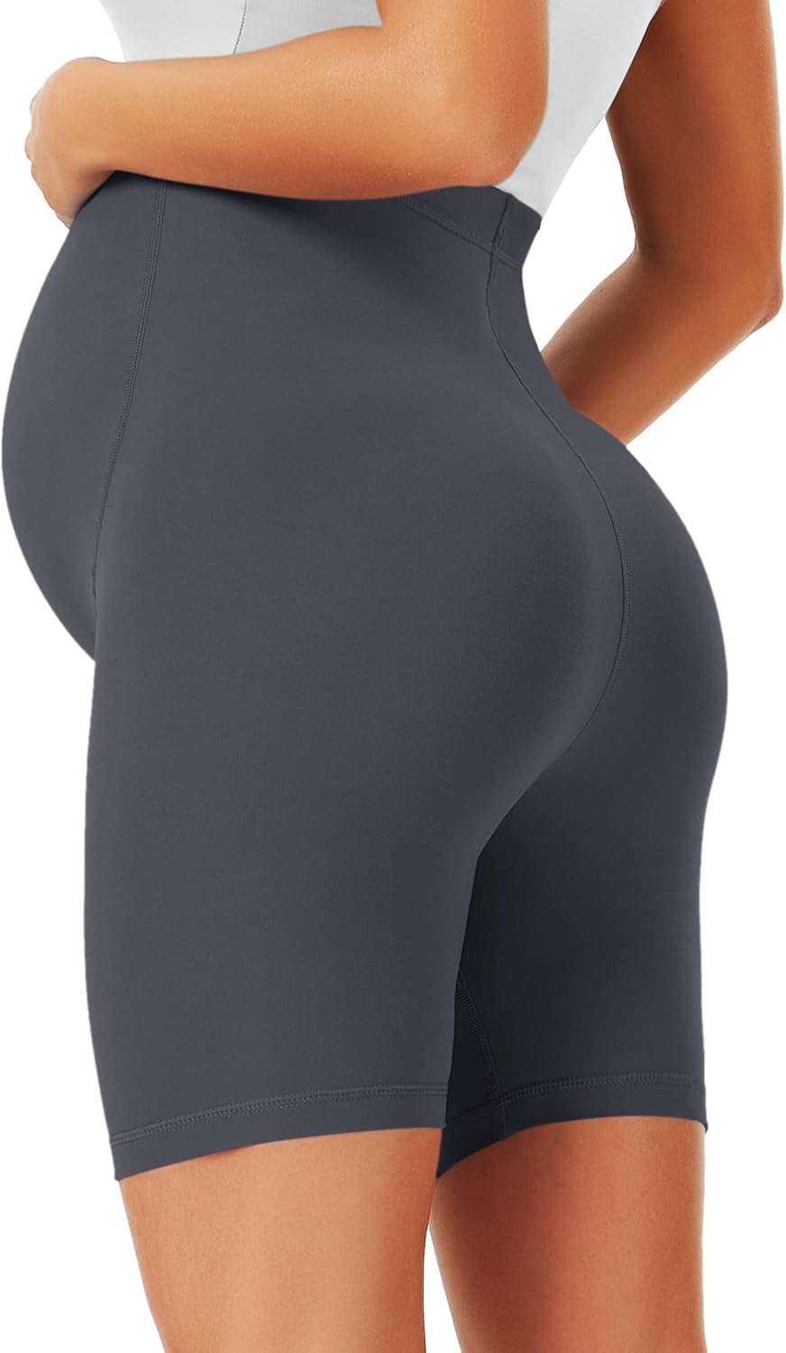 Detalle de VALANDY Creamlush Maternity Shorts Over The Belly – Comfortable, Supportive Biker Shorts for Pregnancy (S-XL)