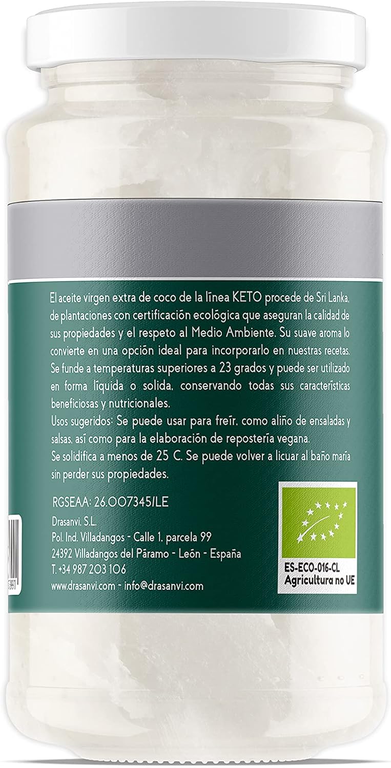 Detalle 2 de DRASANVI Aceite de Coco Virgen Extra KETO 🌴 500ml Bio