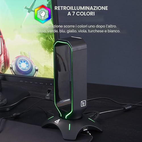 Detalle de THE G-LAB K-Stand Radon: Supporto per Cuffie da Gioco con RGB e HUB USB 2x2.0