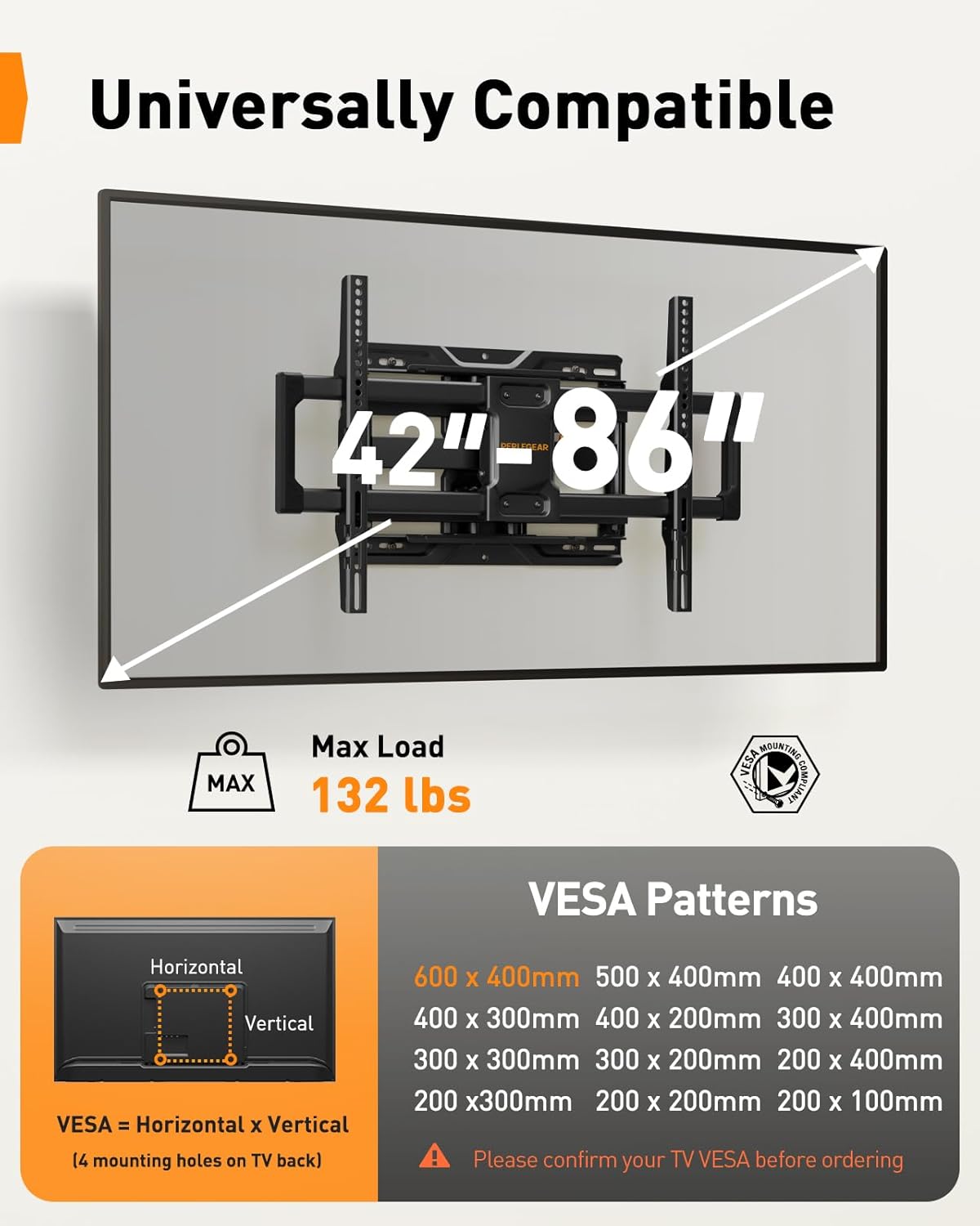 Thumbnail 1 de Perlegear PGLF12 TV Wall Mount 132 lbs