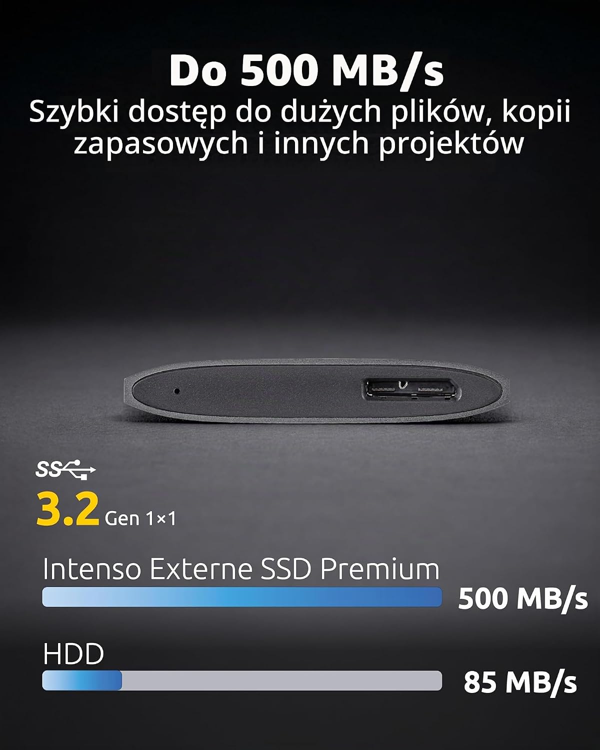 Detalle de Intenso Premium – zewnętrzny SSD 512 GB, USB 3.0, aluminiowa obudowa