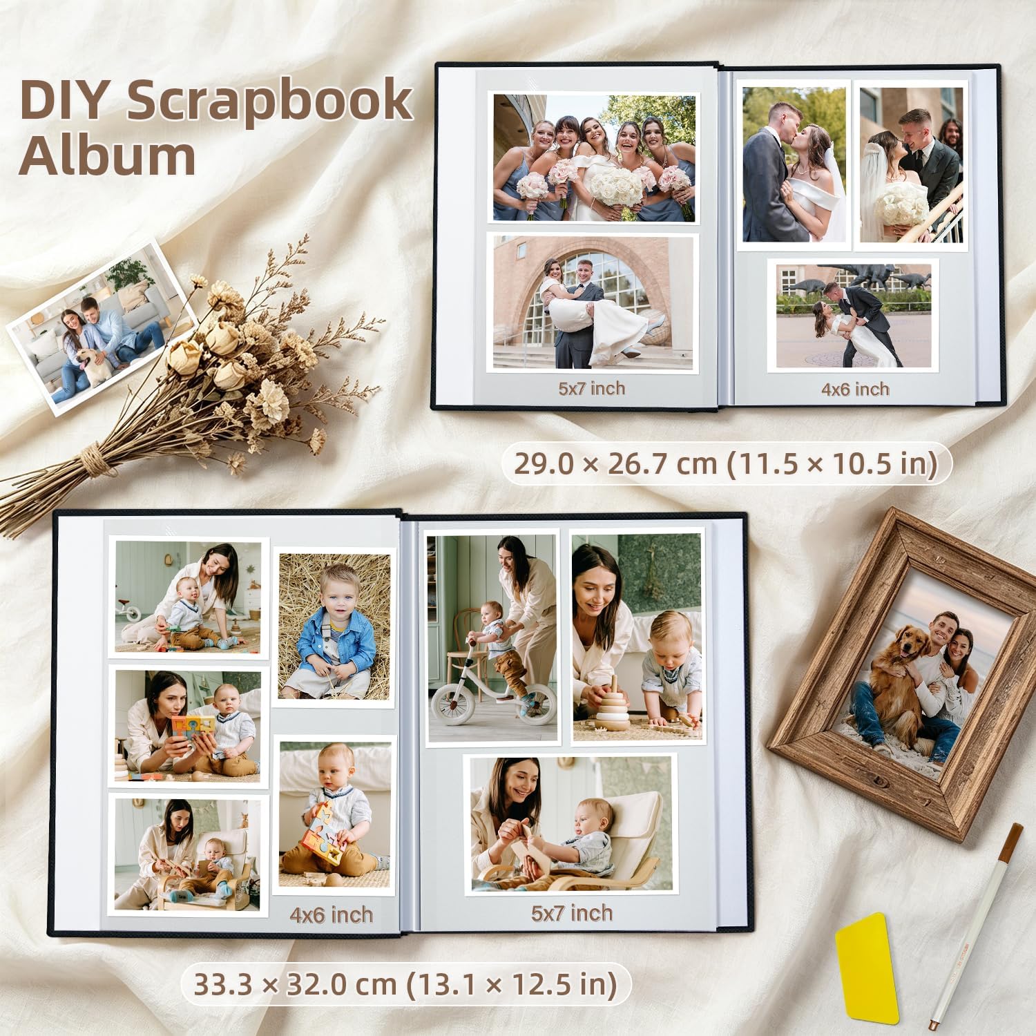 Thumbnail 5 de popotop Linen Self Adhesive Photo Album – 40 Pages, 6x4/5x7/8x10, Archival Linen Scrapbook with Scraper and Metallic Pen