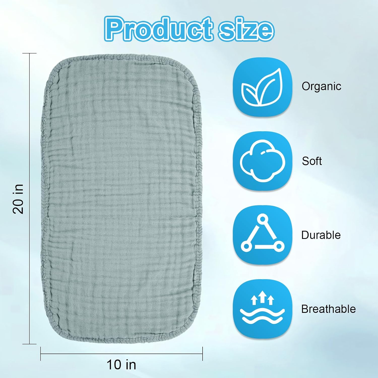 Detalle 2 de NUEUAP Bc-mc-6pk Muslin Burp Cloths, 6-Pack, 10 x 20 Inches