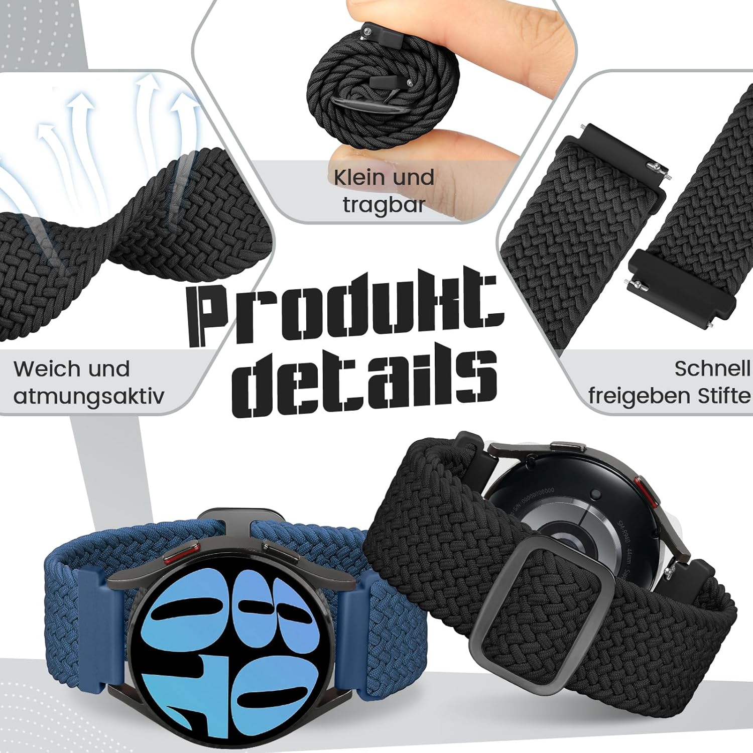 Thumbnail 3 de Yunshare Geflochtenes elastisches Uhrenarmband 18–24 mm mit Schnellverschluss – 3 Stück