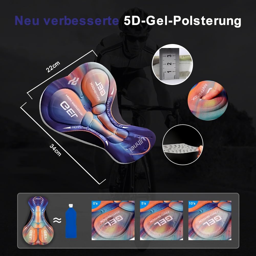Detalle de Ulhnei Herren-Radunterhose mit 5D-Sitzpolster, kurz, atmungsaktiv und schnelltrocknend