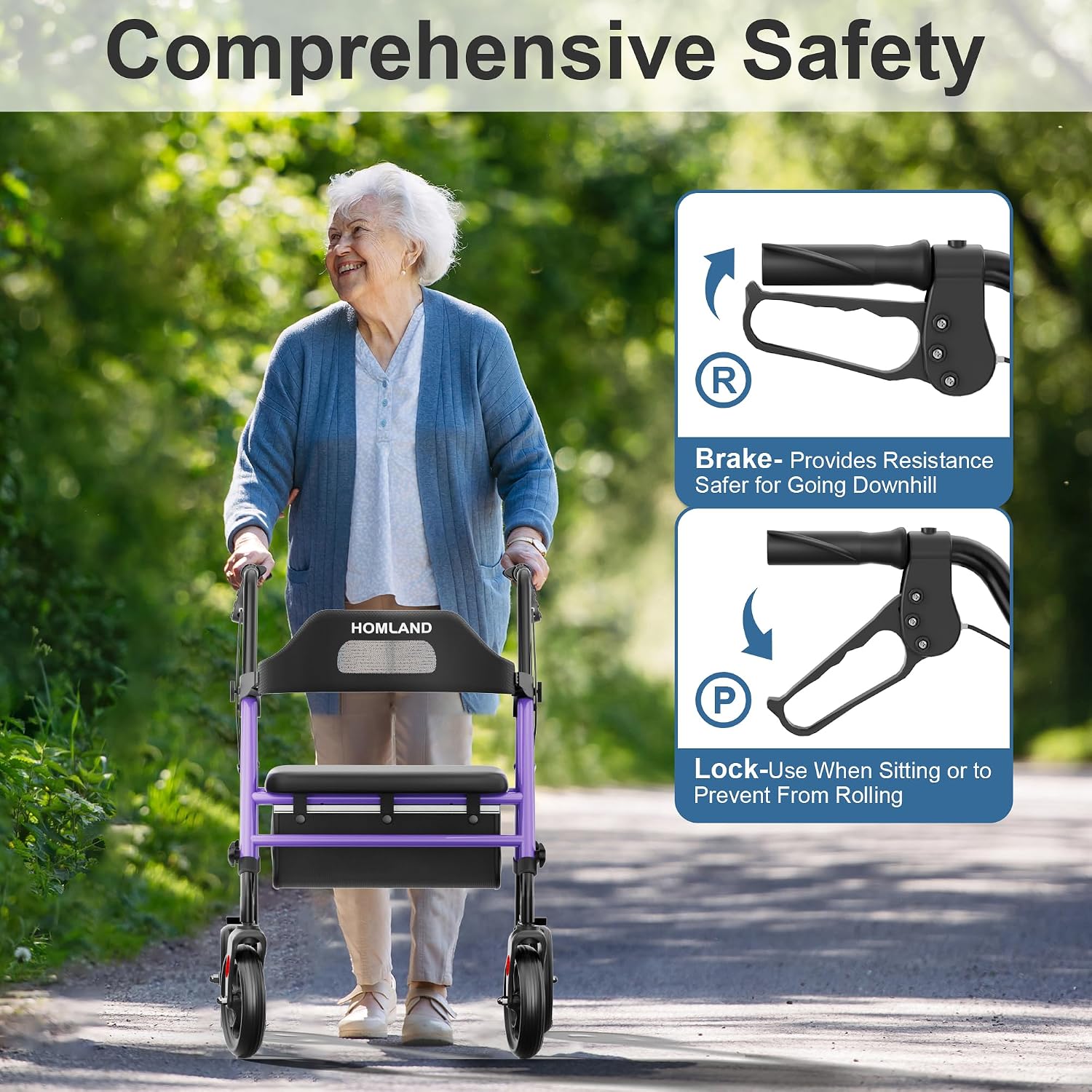 Thumbnail 4 de HOMLAND Rollator faltbar mit Sitz (R2) – schmal für Wohnung, bis 159 kg belastbar, lila