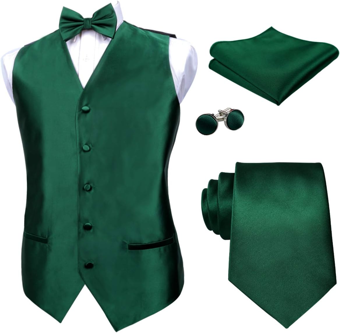 Thumbnail 5 de Alizeal Mens Classic 5 Pcs Solid Colour Satin Suit Vest Set