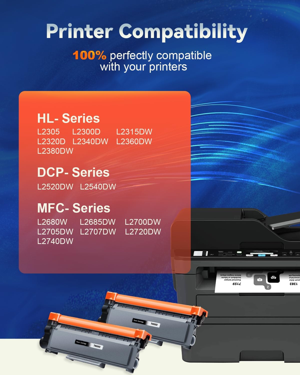 Detalle de Skydo TN660 Black Toner Cartridges, 2-Pack with Smart Chip Technology