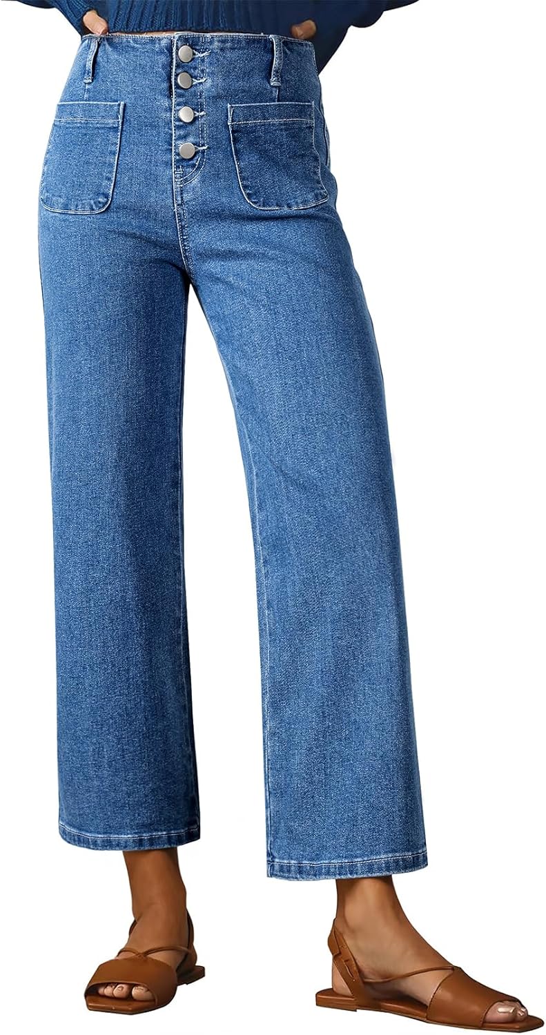 Detalle de Sidefeel Women's Wide Leg Jeans High Waisted with Front Pockets