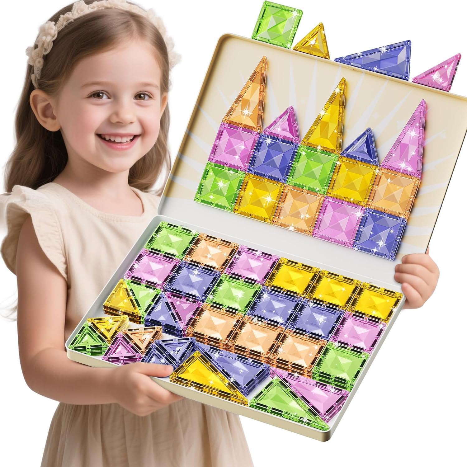 Detalle de burgmate Magnetische Bausteine (60 Teile) mit Eisenkasten – Magnetspielzeug für Kinder ab 3 Jahren