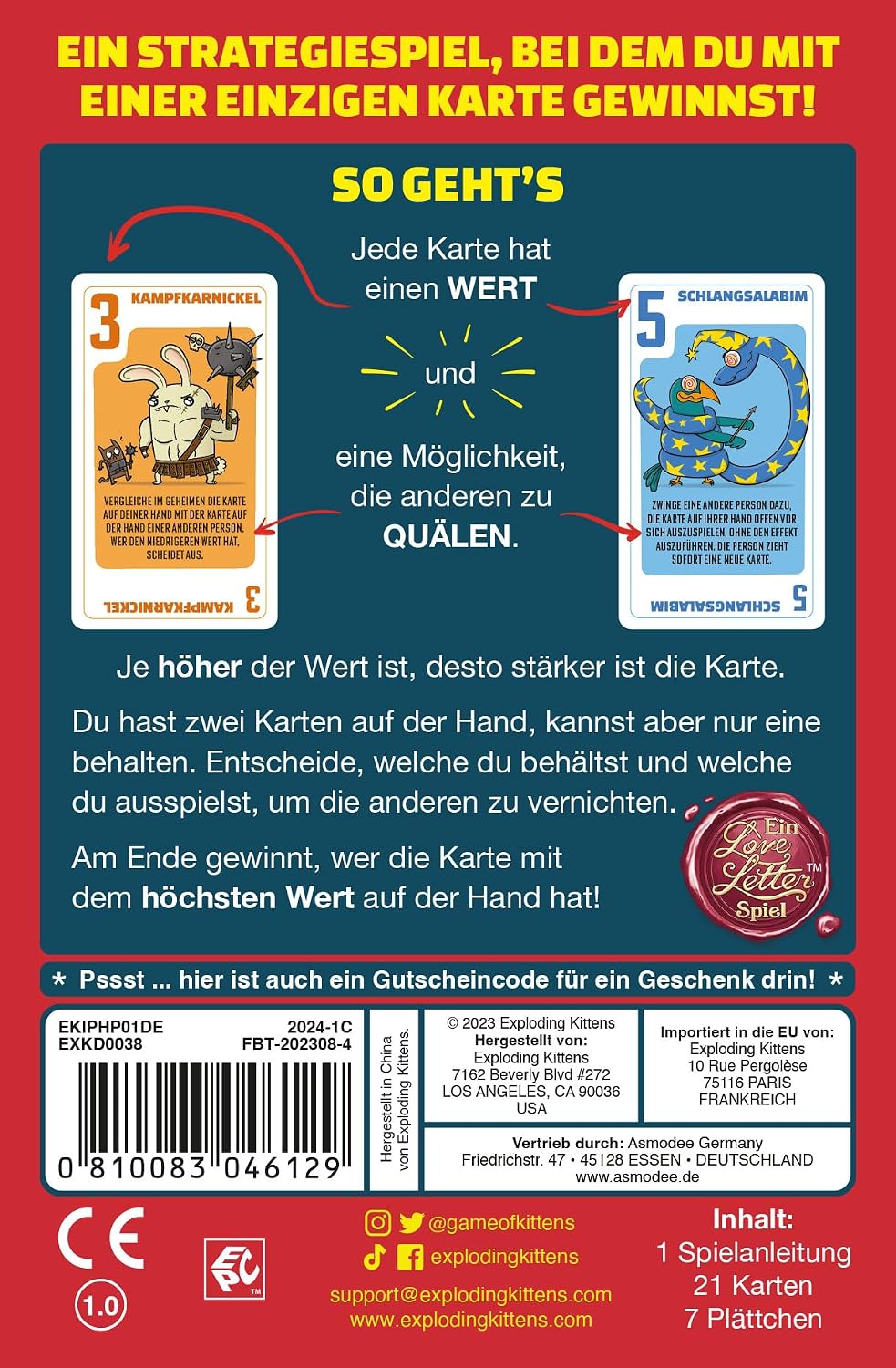 Detalle de Exploding Kittens Power Hungry Pets Card Game, 2–6 Players, 15 Minutes, German