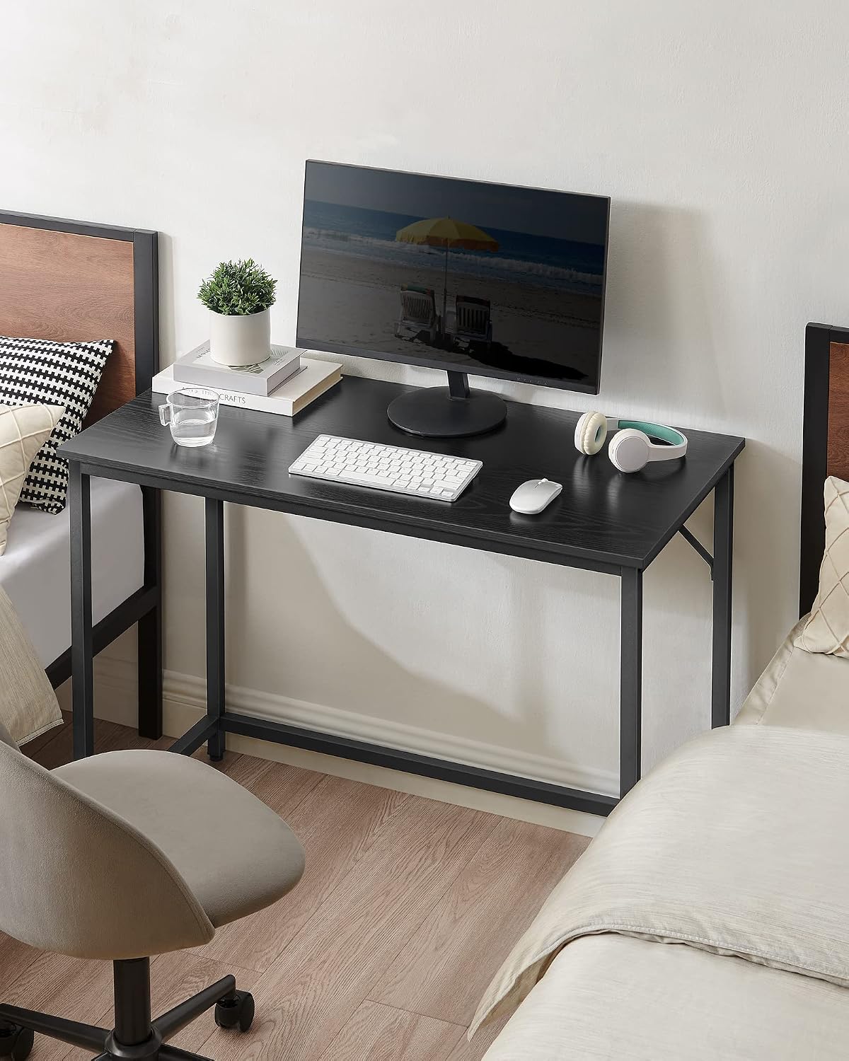 Detalle 2 de VASAGLE Computertisch LWD041K01 (100 x 50 x 76 cm) in Kamelbraun/Schwarz – stabiler Bürotisch fürs Arbeitszimmer