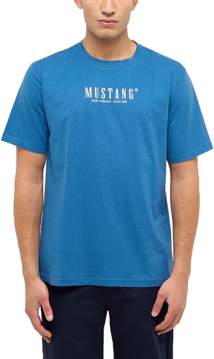 Detalle de Mustang Herren Style Austin T-Shirt – Lässiger Schnitt, Bio-Baumwolle, Rundhalsausschnitt
