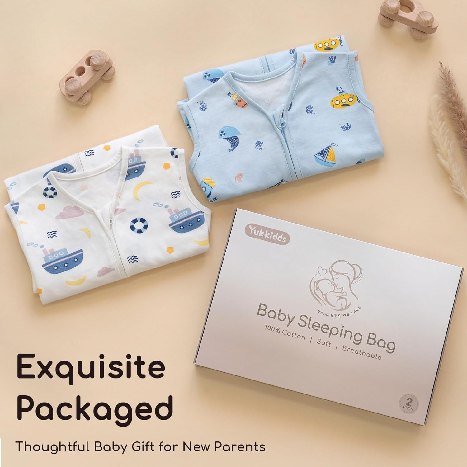 Thumbnail 6 de Yukkidds Baby Sleeping Bag 0.5 Tog – 100% Cotton, Lightweight Summer Sleep Sack (2-Pack, Blue) for 0–12 Months