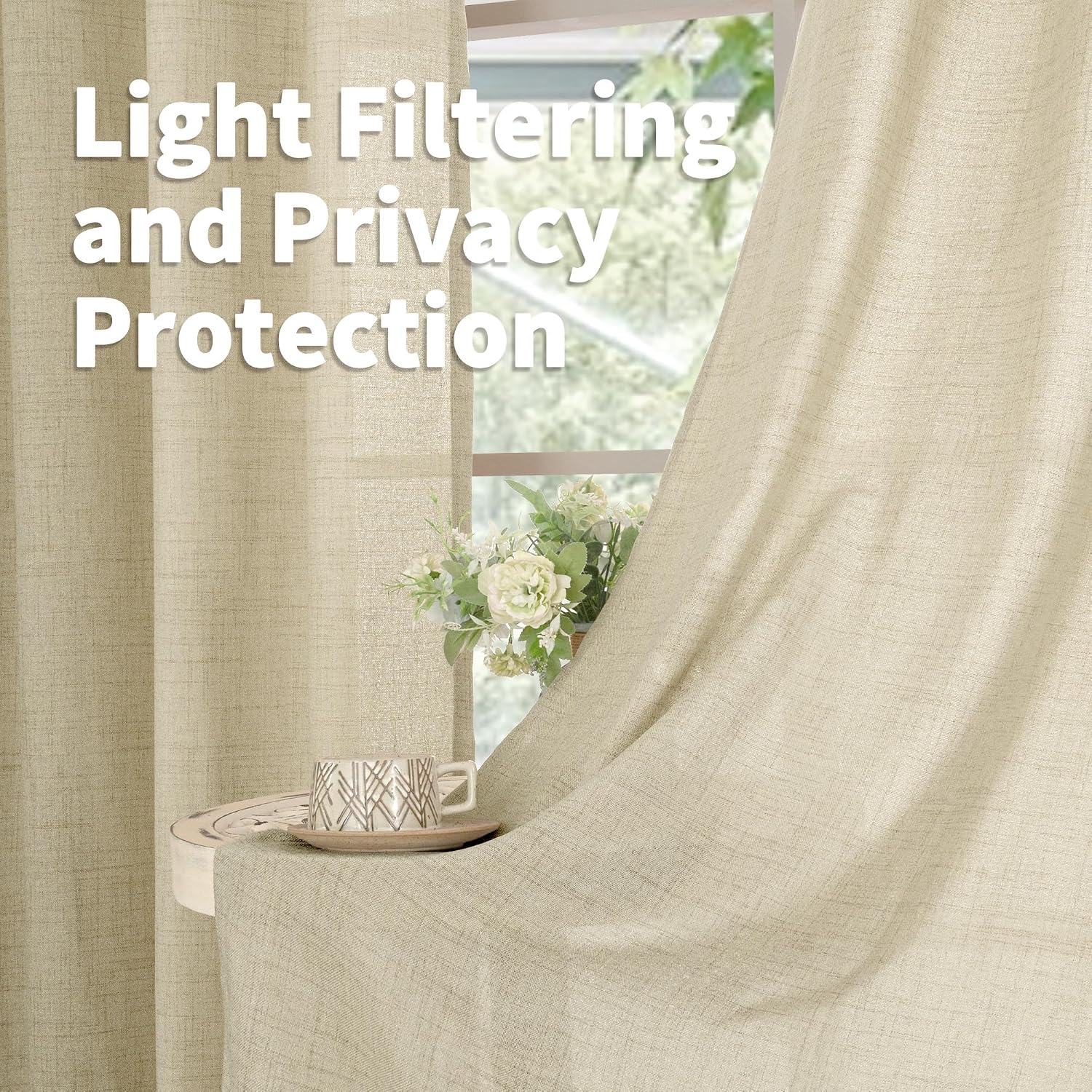 Detalle 2 de YoungsTex Sand Linen-Textured Curtains, 2 Panels, 52 x 72 Inches with Grommets