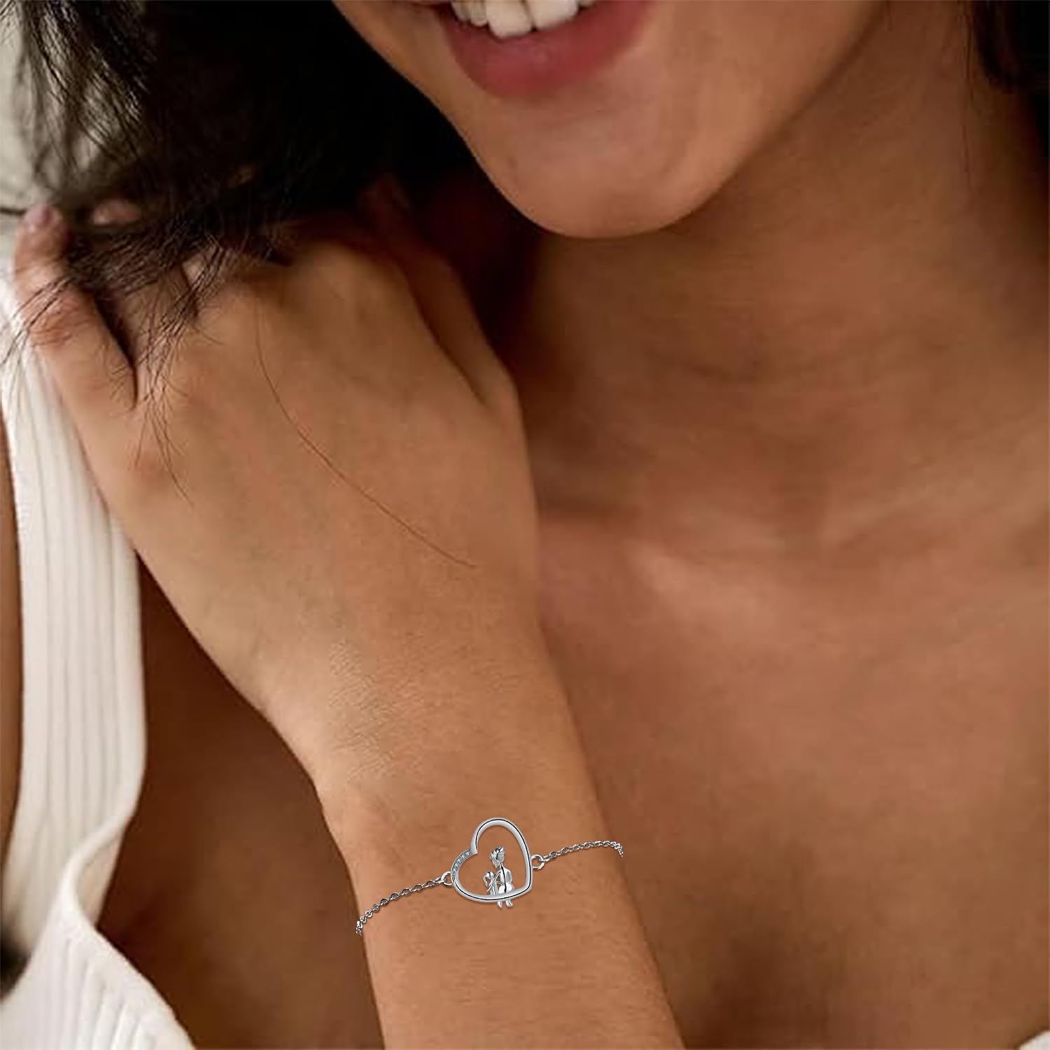 Detalle de Bracelet pendentif cœur en argent sterling 925 Yinsen, réglable (17 + 4 cm)