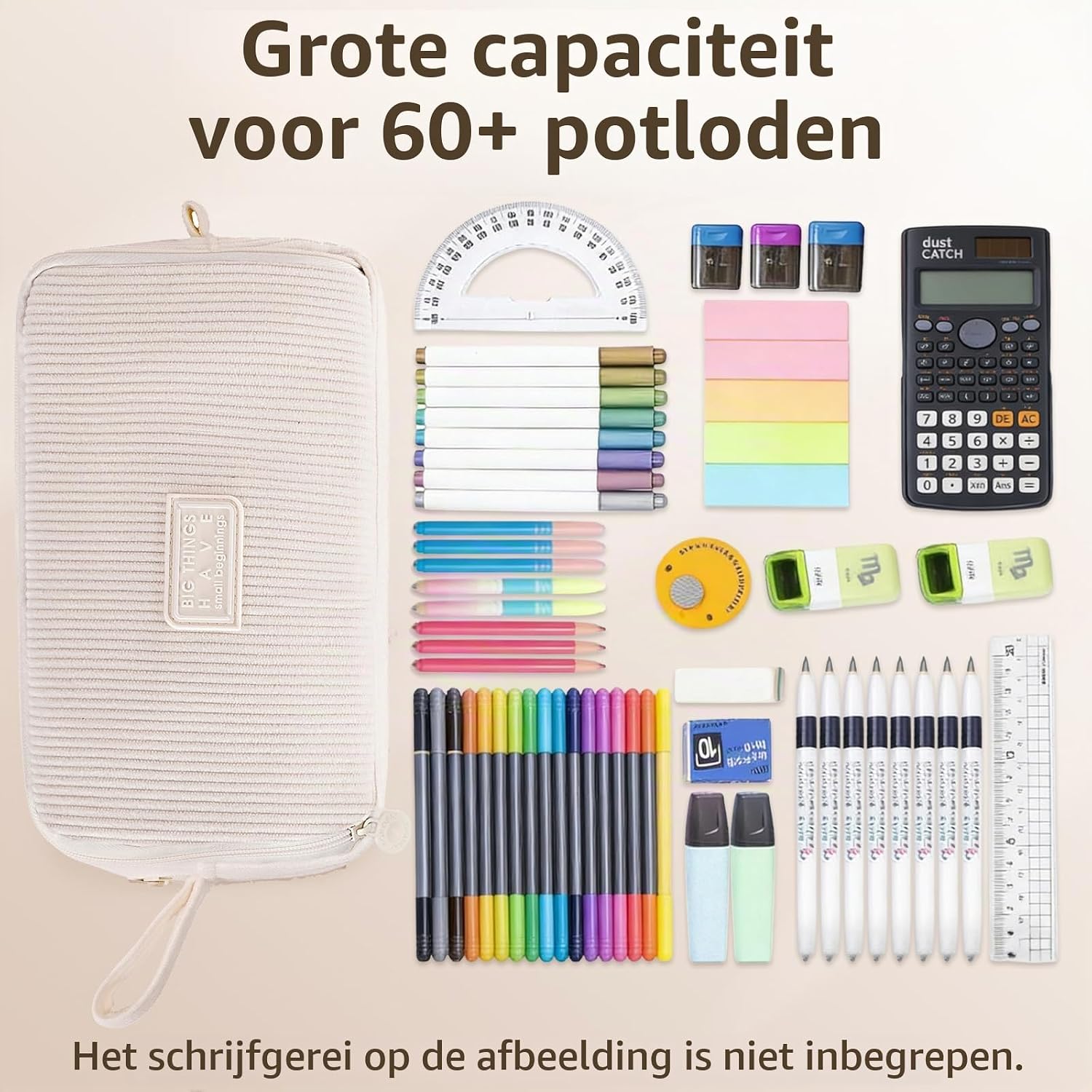 Detalle 2 de Byitin ST-BD-2 etui van ribfluweel met 3 vakken, beige