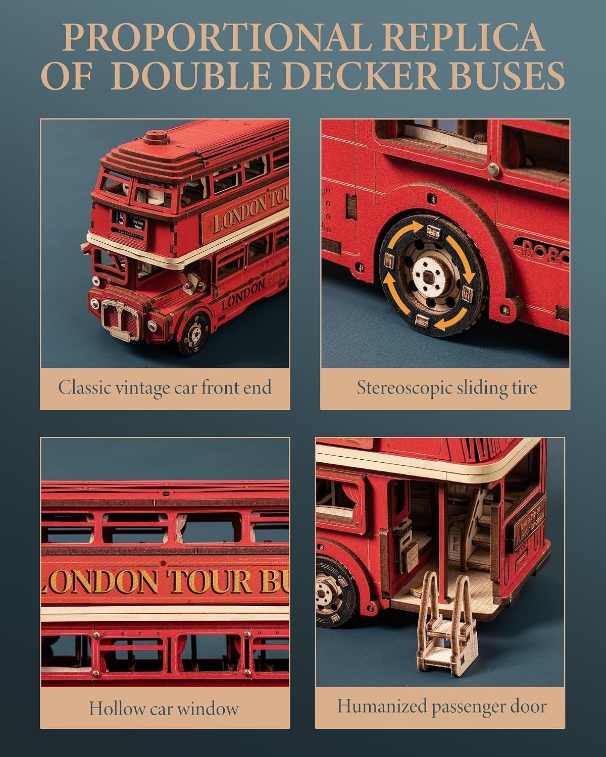 Thumbnail 2 de ROWOOD Puzzle 3D in Legno Bus Turistico Di Londra – Kit da Costruire per Adulti, Regalo Creativo FSC