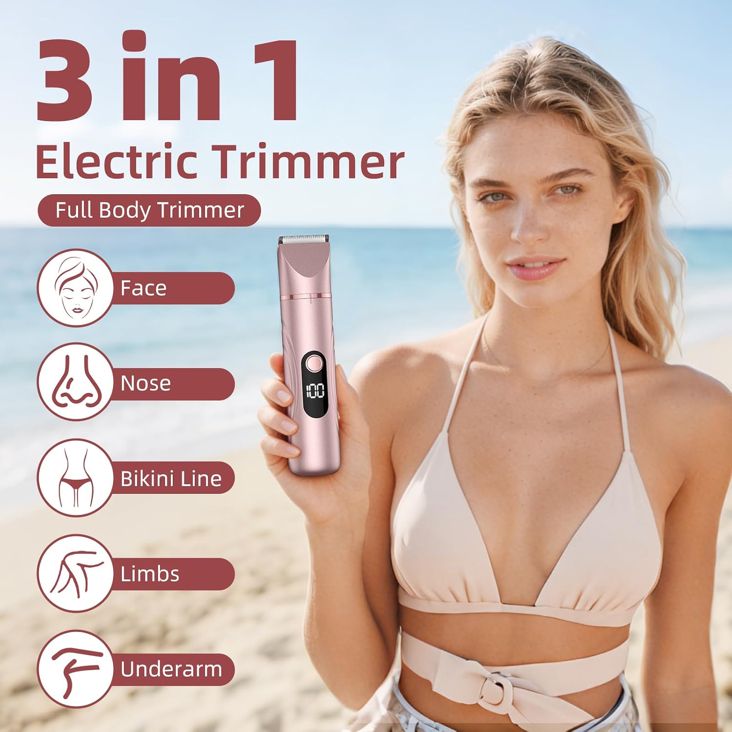 Detalle de Lady Shavers for Women 3-in-1: Painless Bikini Trimmer and Razor Shaver with Facial Hair Removal and Nose Hair Trimmer (PBT001)