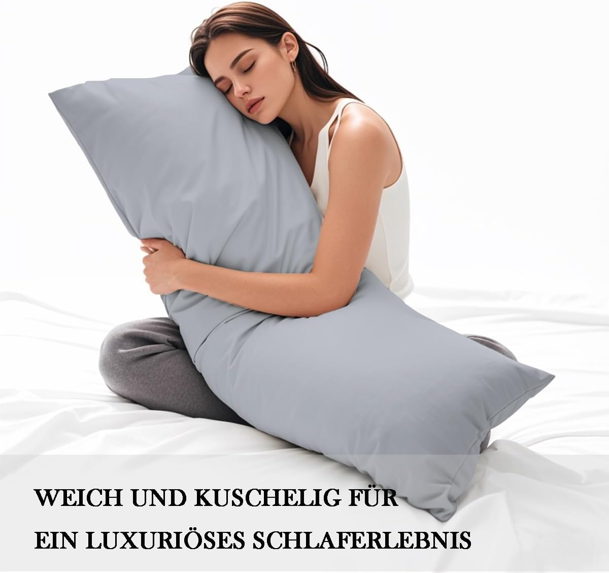 Thumbnail 4 de Nesture Seitenschläferkissen Bezug 40 x 145 cm (2er-Set) – Kissenbezug aus 100% Mikrofaser in Grau, mit Reißverschluss