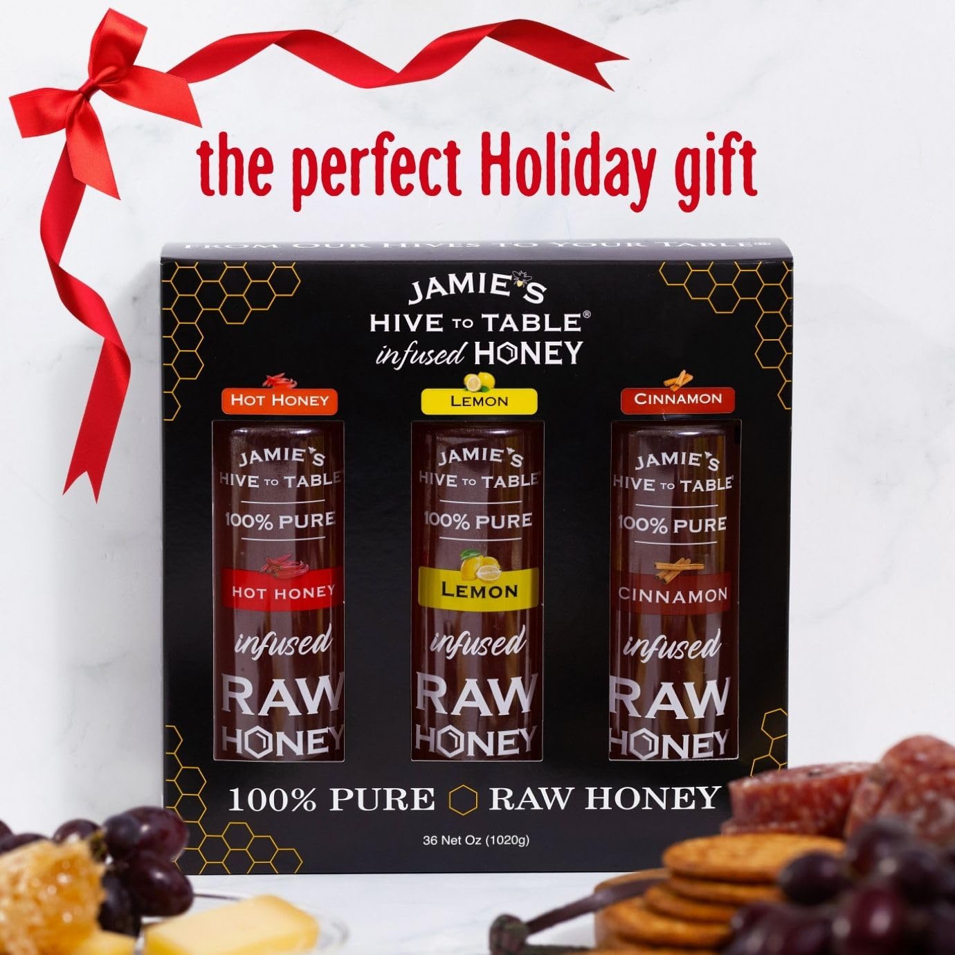 Detalle de Jamie's Hive to Table Honey Gift Set, 36 oz, Hot, Lemon & Cinnamon
