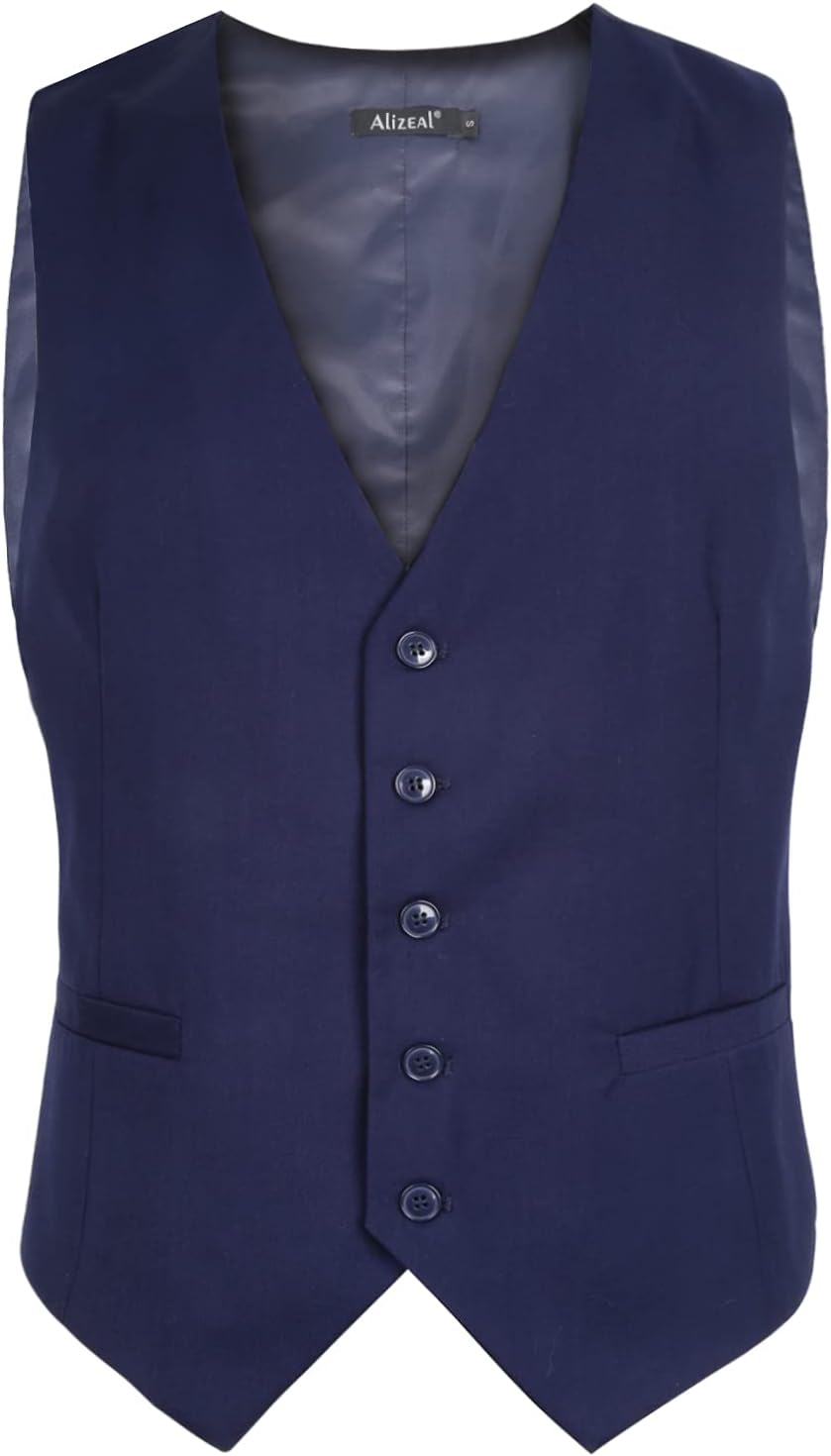 Detalle 2 de Alizeal Men's Classic Solid Colour Business Suit Vest – Regular Fit