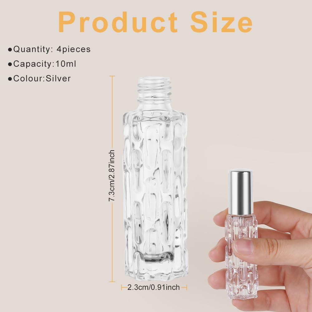 Detalle 2 de LOPHE Porta profumo da viaggio ricaricabile in vetro da 10 ml con atomizzatore (4 pezzi) argento