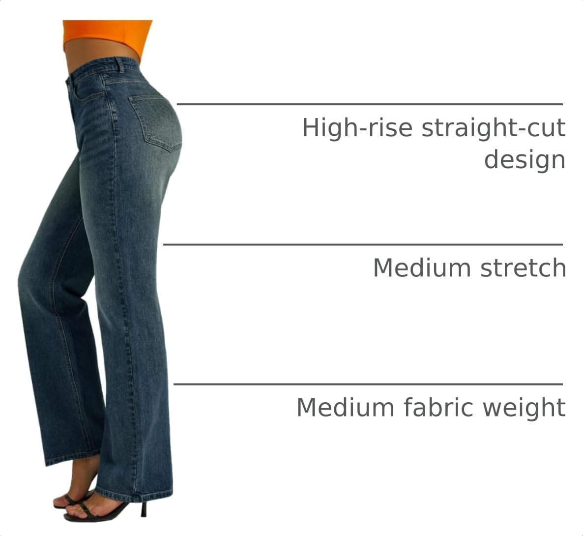 Detalle 2 de FUNUCA Straight Leg Jeans for Women, High-Rise Wide-Leg Stretch Denim